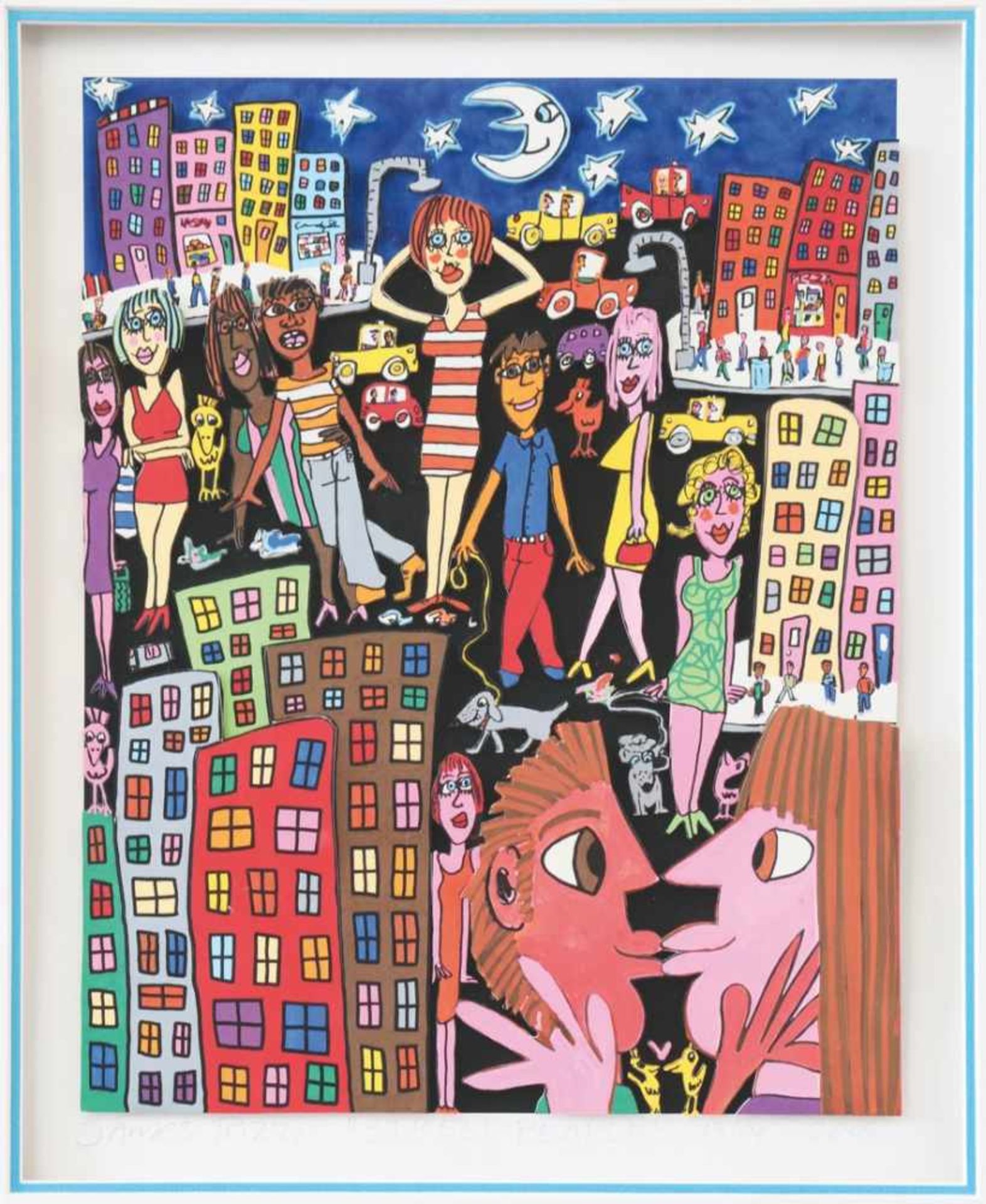 James Rizzi, (1950 - 2011)2005Street People. 2005. 3D-Farbgraphik. Ausschnitt 40 x 33 cm. Mit