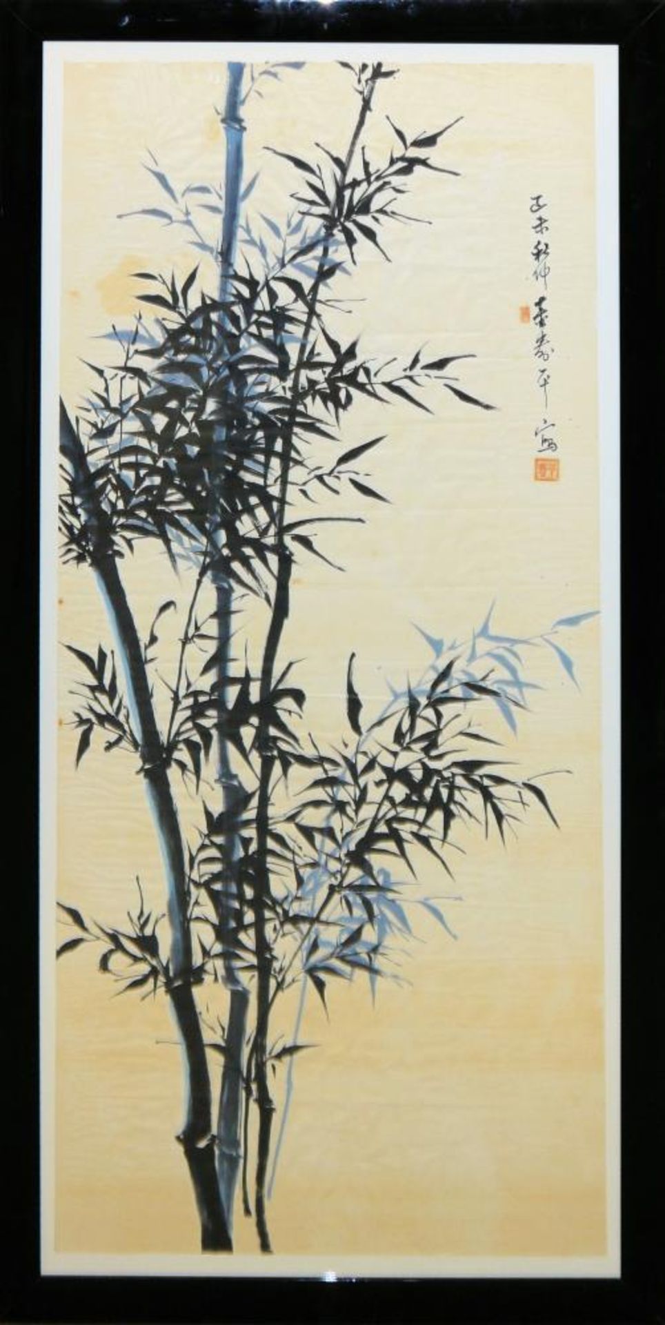 Bambus und Trauben, zwei Tuschemalereien, China 20. Jh. Bambusstaude und Weinlaub mit - Bild 3 aus 5