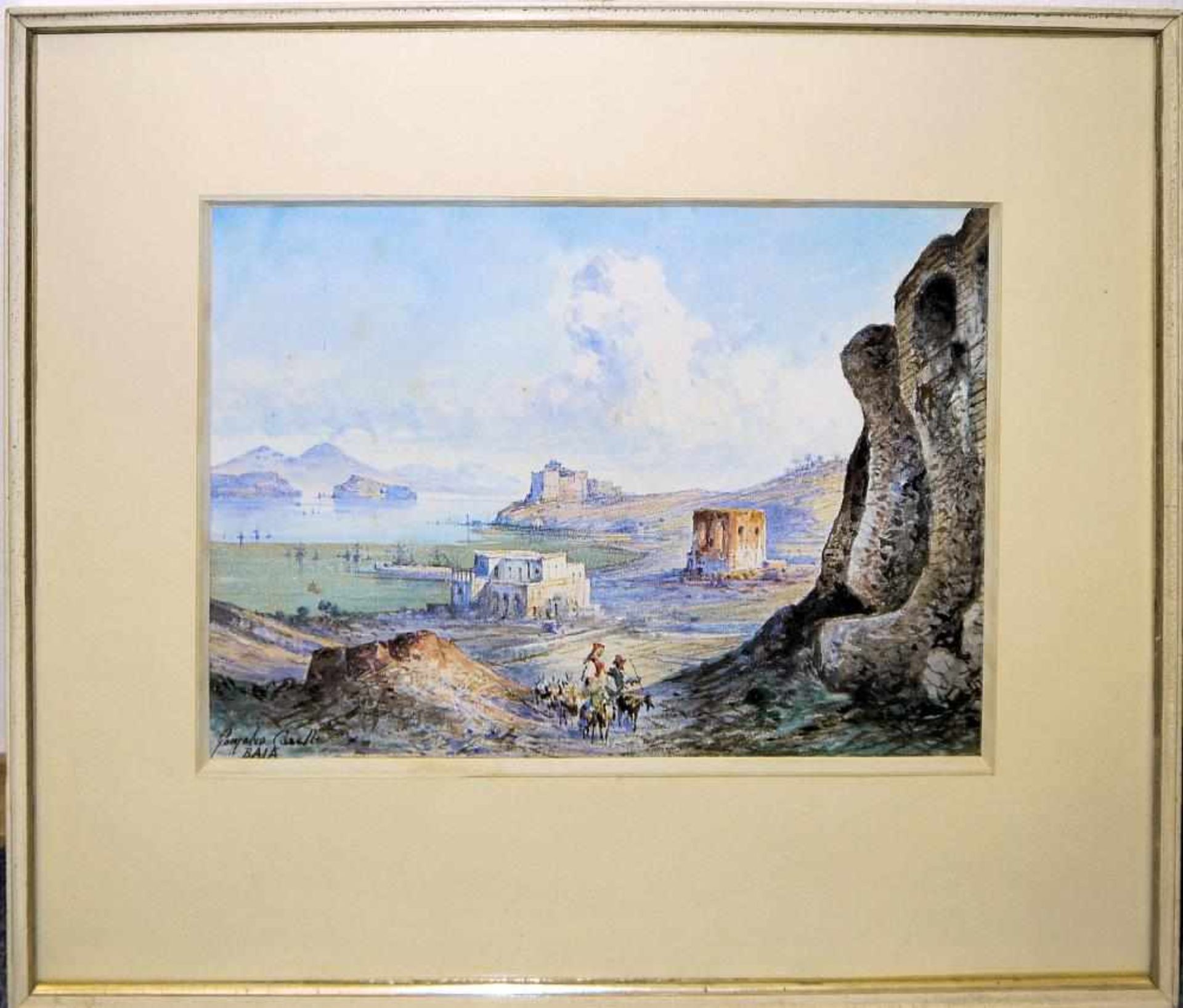 Consalvo Carelli, Baia im Golf von Neapel, Aquarell/Tusche, gerahmt Consalvo Carelli, 1818 –