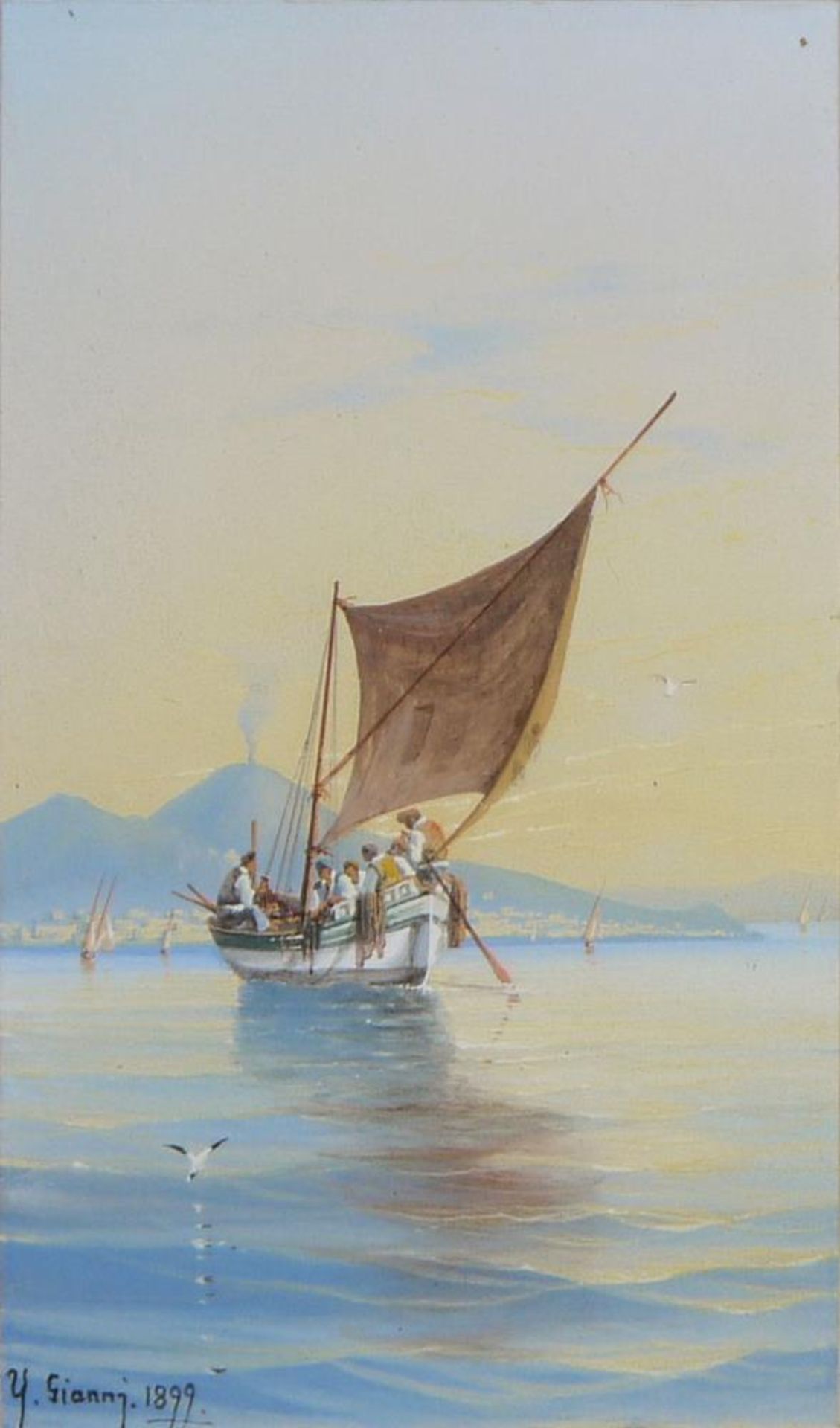 Y. Gianni, Fischerboote im Golf von Neapel (Napoli), 2 Gouachen von 1899, gerahmt Y. Gianni, - Image 3 of 3