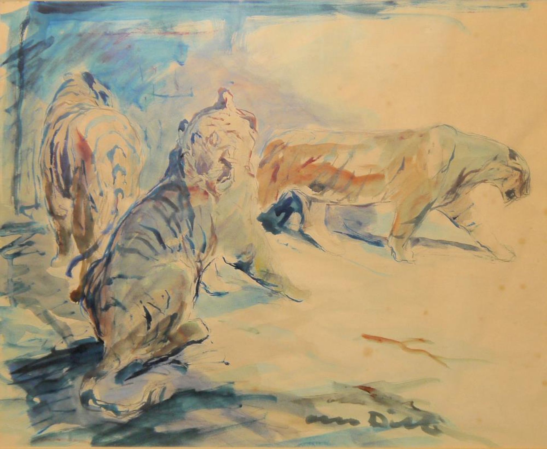 Otto Dill, 3 Tiger, großes sign. Aquarell, gerahmt Otto Dill, 1884 Neustadt/ Wstr. – 1957 Bad - Bild 2 aus 2