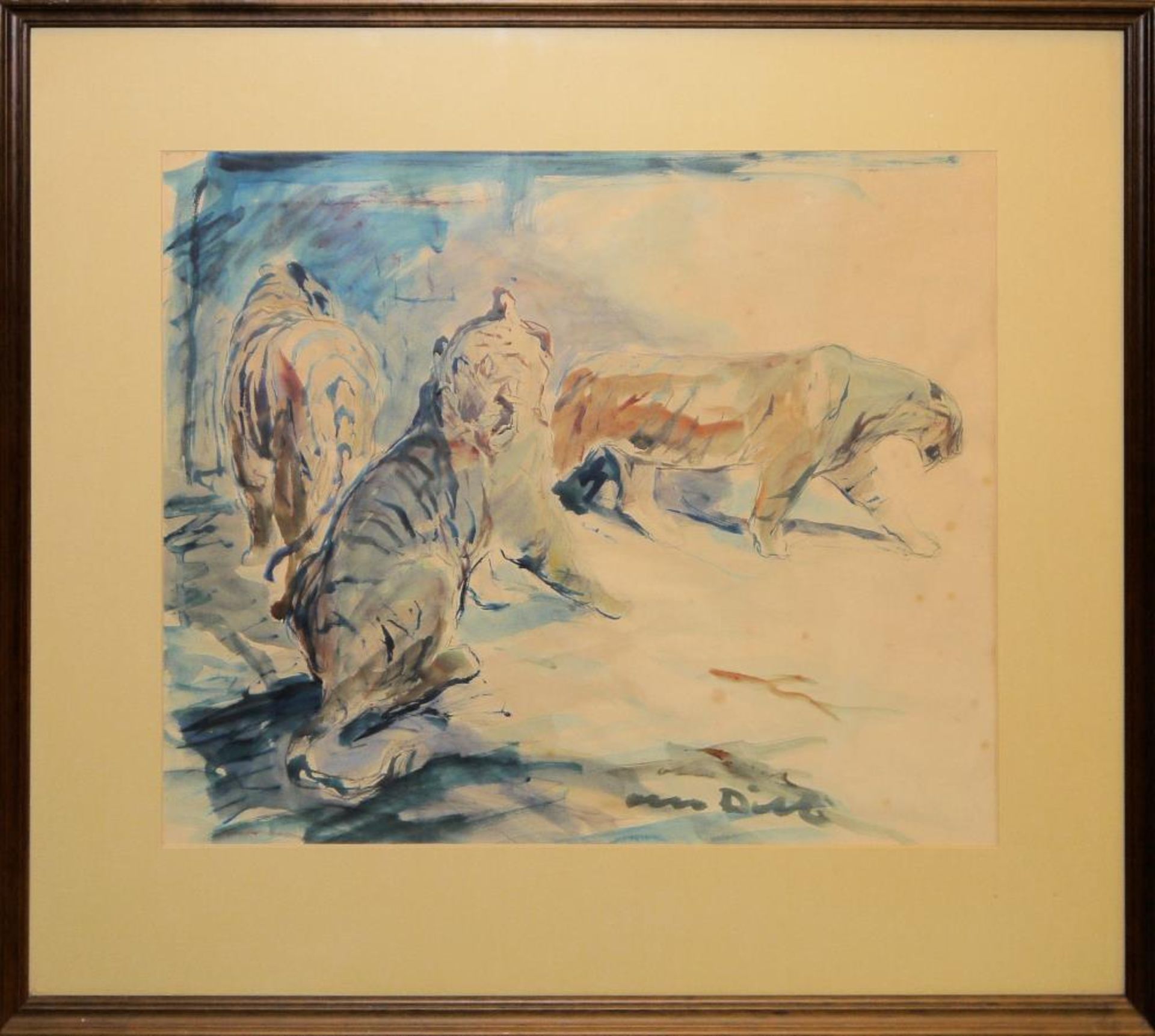 Otto Dill, 3 Tiger, großes sign. Aquarell, gerahmt Otto Dill, 1884 Neustadt/ Wstr. – 1957 Bad