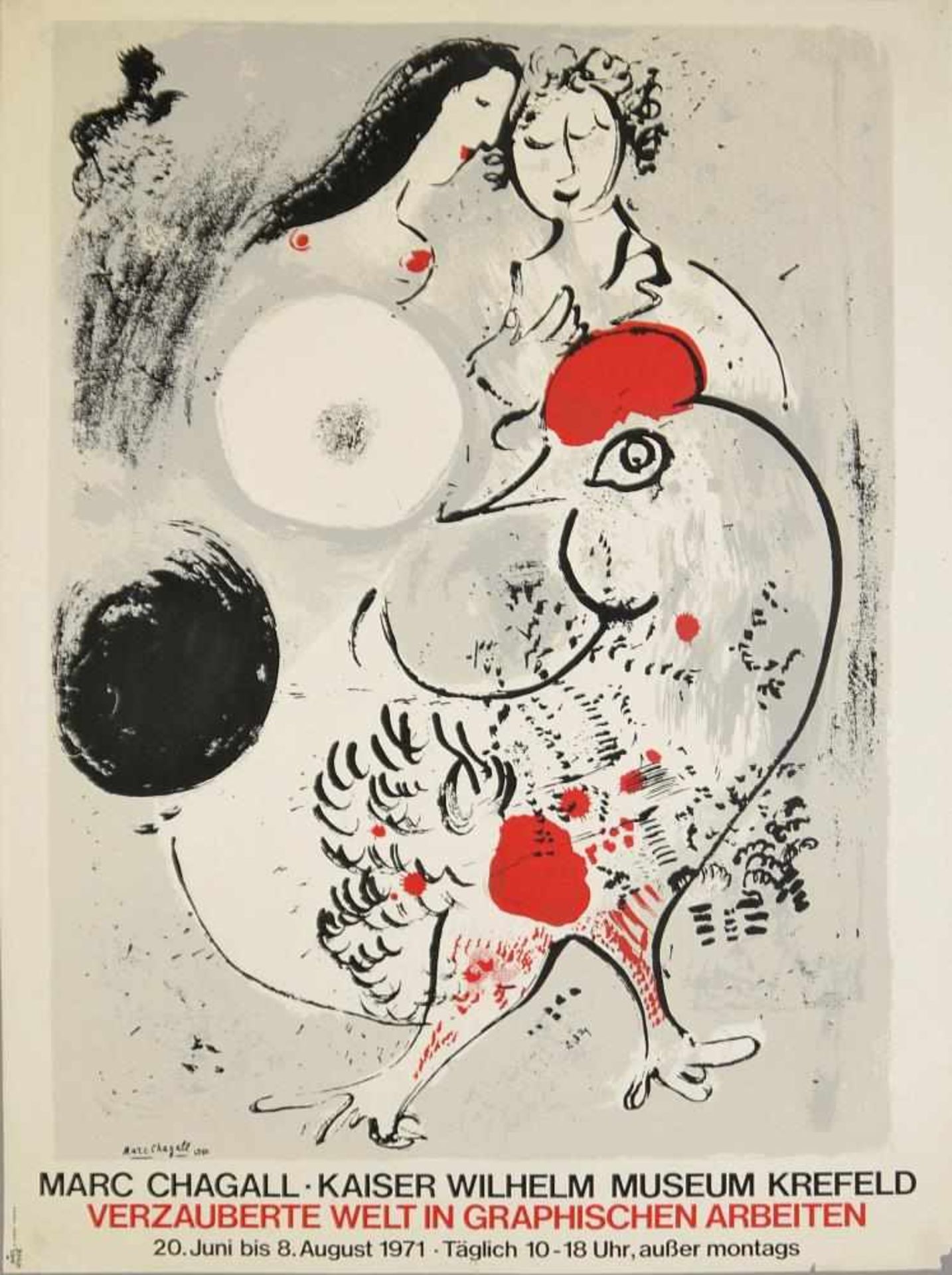 Marc Chagall, Ausstellungsplakat Krefeld 1971, Siebdruck Marc Chagall, 1887 – 1985, „Verzauberte