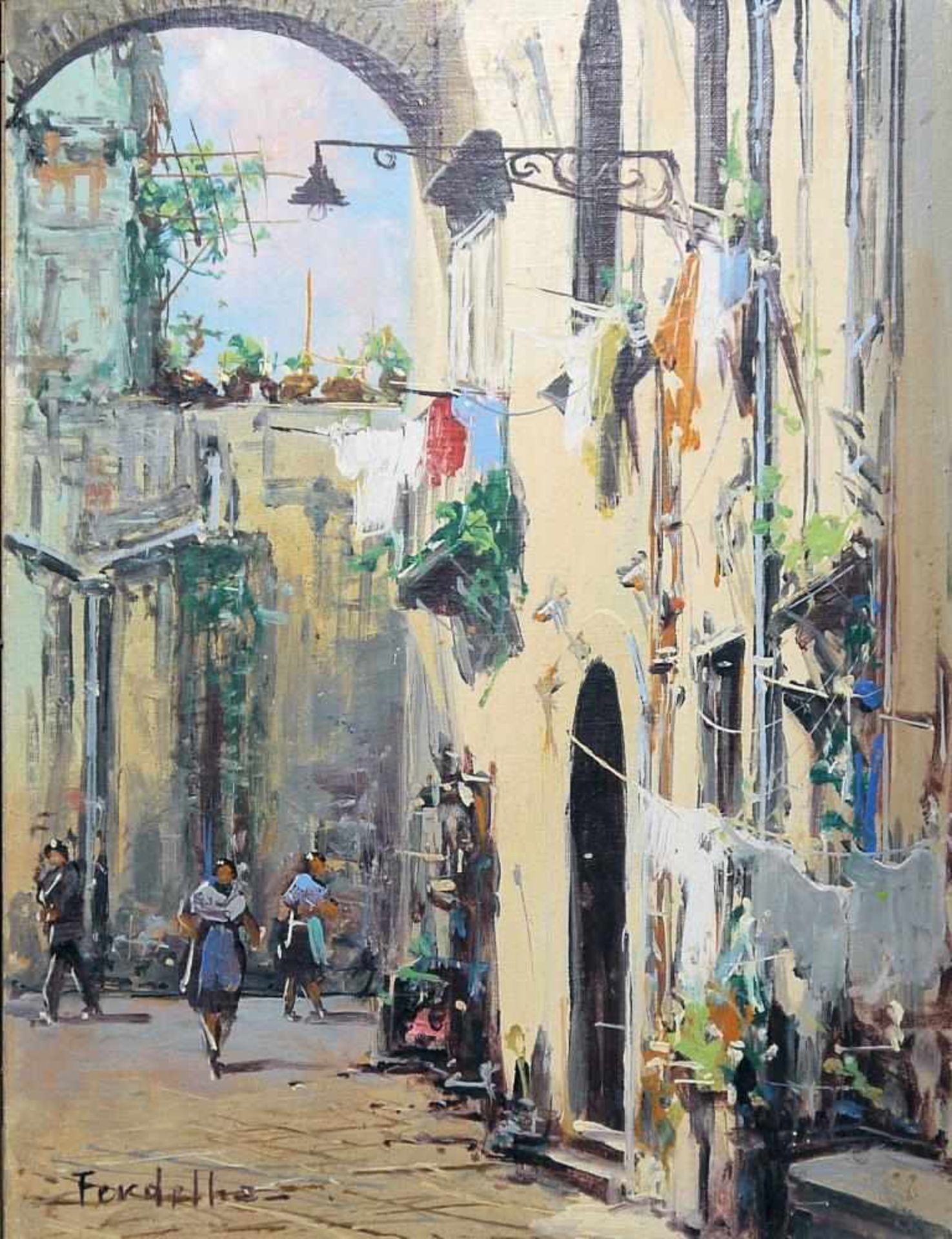 Mario Ferdelba, Belebte italienische Straßenszenen (wohl Napoli), 3 Ölgemälde, gerahmt Mario - Image 4 of 4