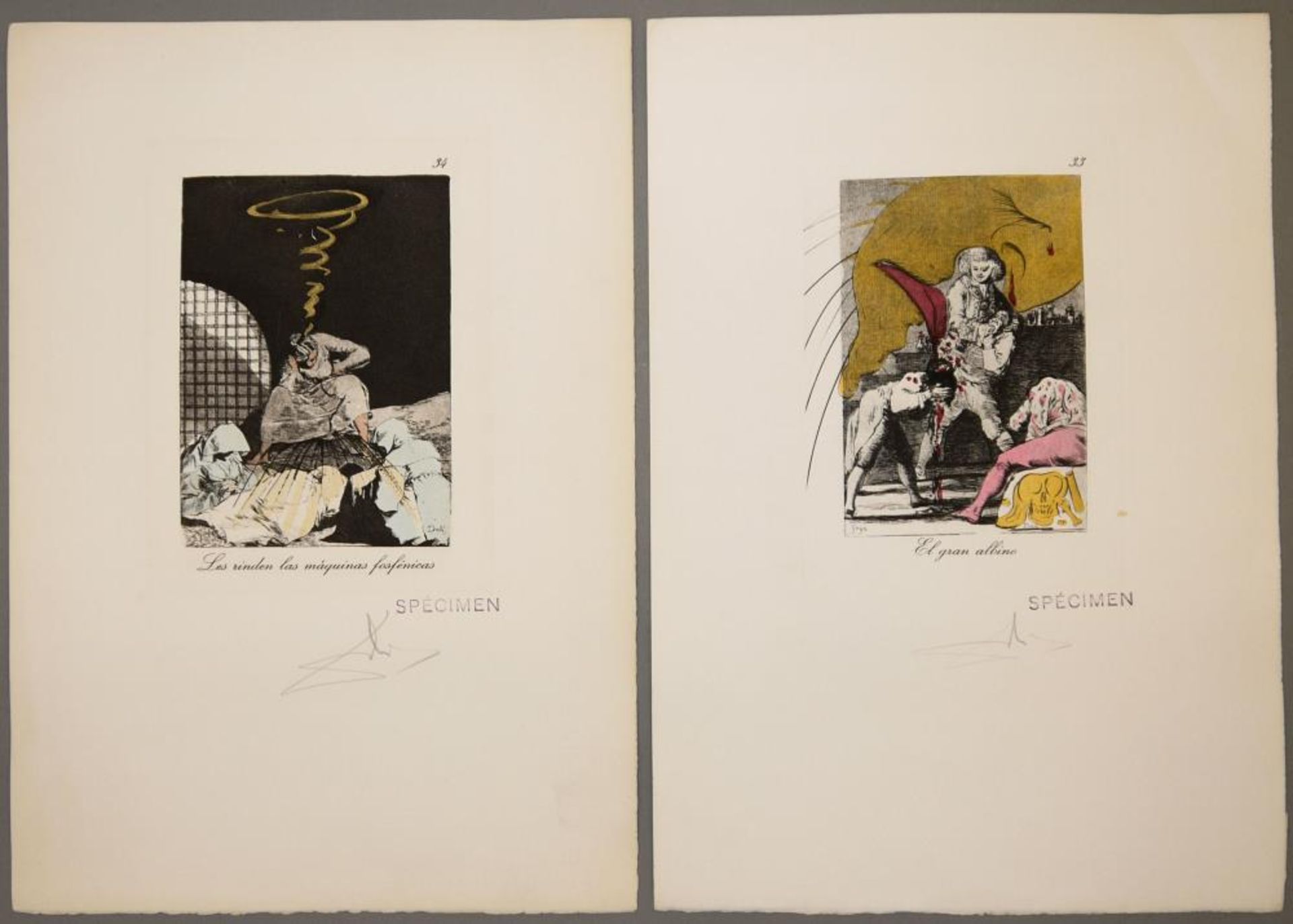 Salvador Dalí, „El gran albino“ & „Les rinden las máquinas fosfénicas“, 2 sign. Radierungen nach