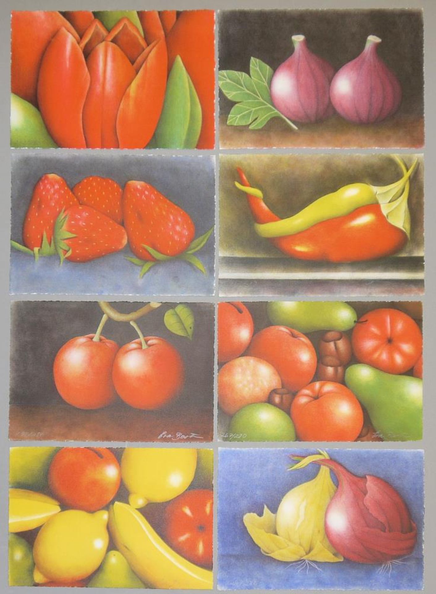 Eva Boström, Früchte, Gemüse & Blumen, 8 sign. Farblithographien, o. Rahmen Eva Boström, *1935,