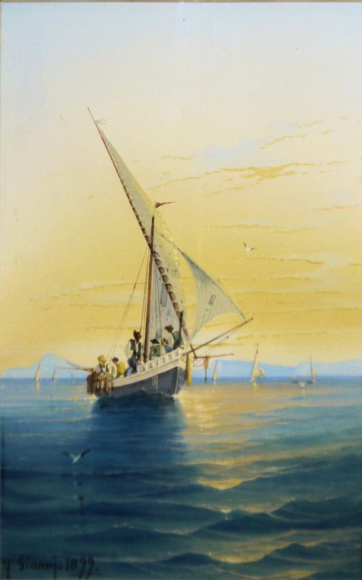 Y. Gianni, Fischerboote im Golf von Neapel (Napoli), 2 Gouachen von 1899, gerahmt Y. Gianni, - Image 2 of 3