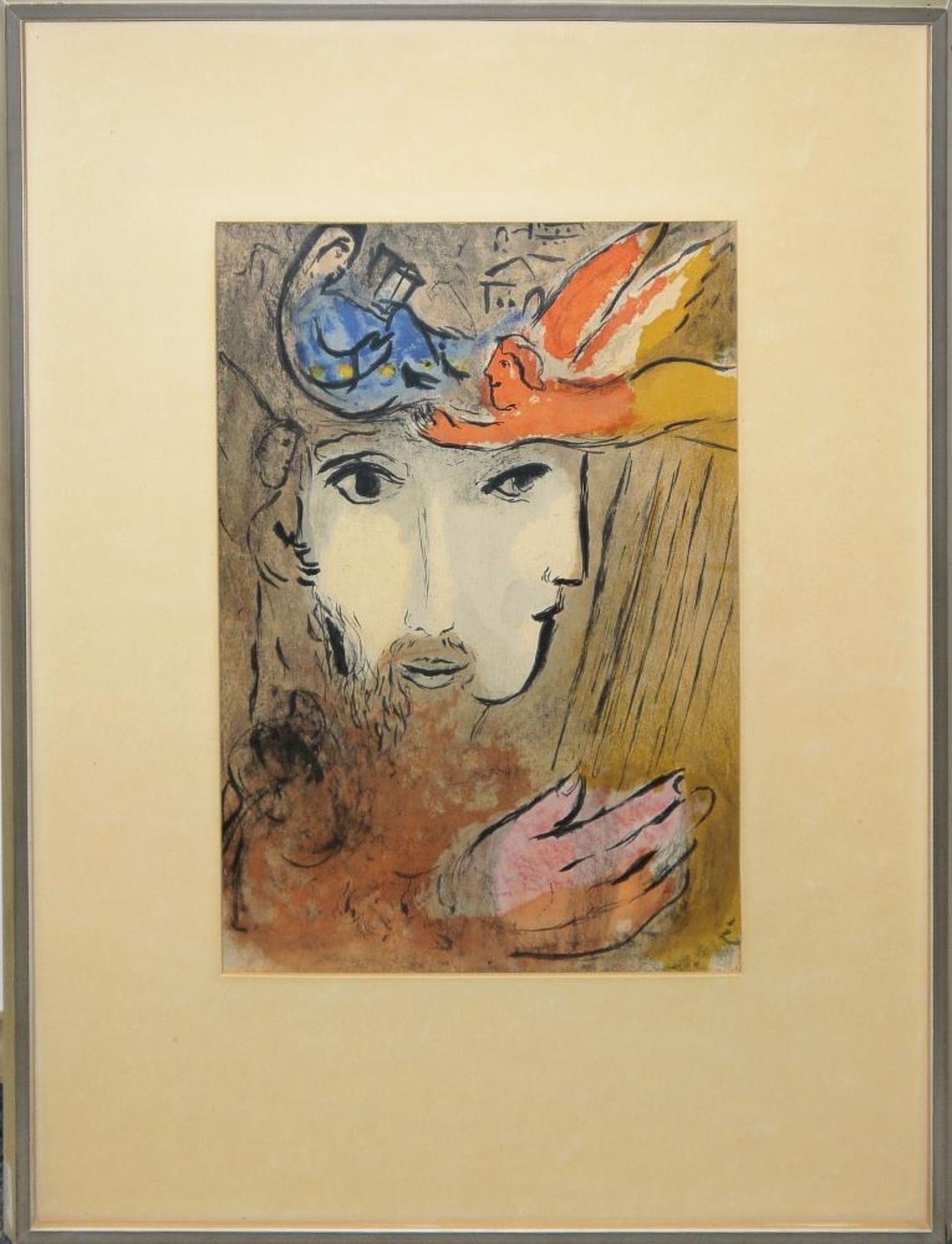 Marc Chagall, "David und Bathseba" aus Bibel I, Farblithographie von 1956, gerahmt Marc Chagall,