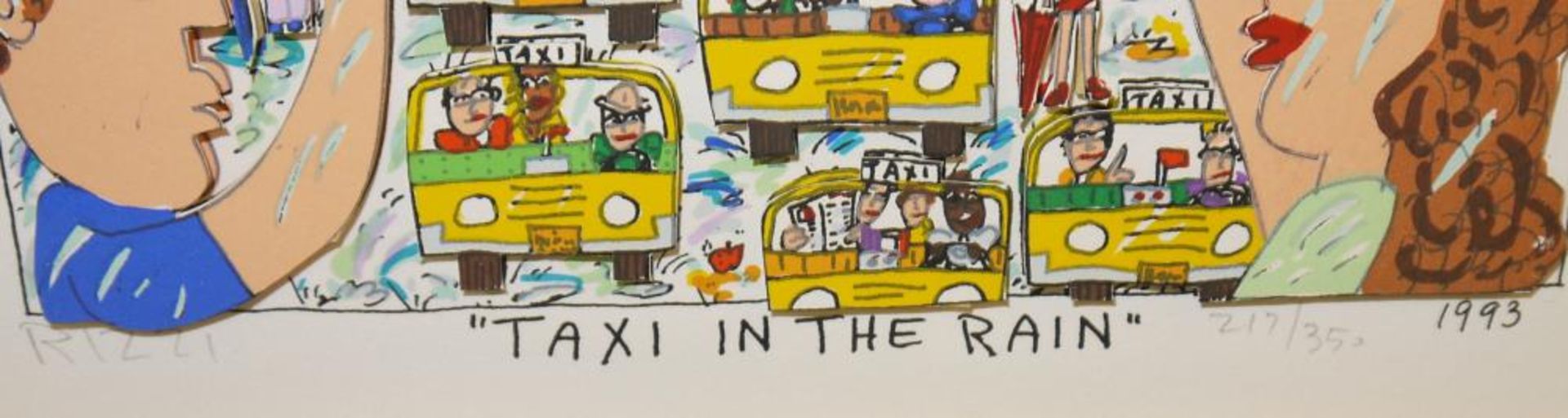 James Rizzi, „Taxi in the rain”, sign. 3 - D von 1993, Galerierahmung James Rizzi, 1950 – New York – - Image 2 of 2
