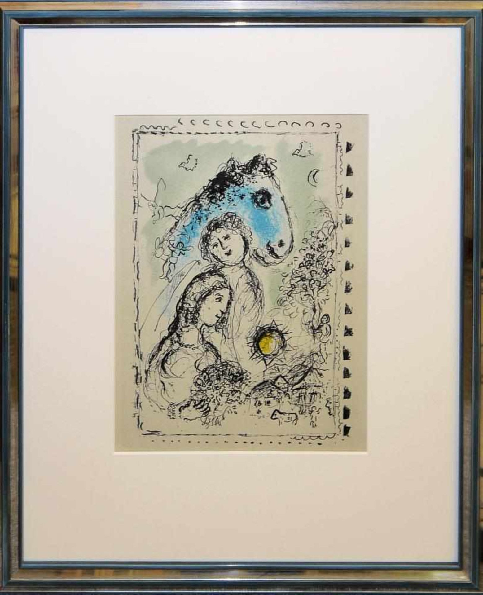 Marc Chagall, „Das blaue Pferd“, Farblithographie, 1982, gerahmt Marc Chagall, 1887 – 1985, Ein
