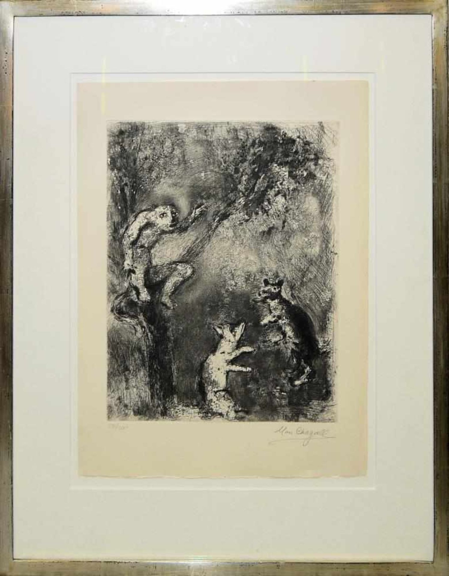 Marc Chagall, aus: „Fables de La Fontaine”, sign. Radierung, Edition 1952, Unikatrahmen mit