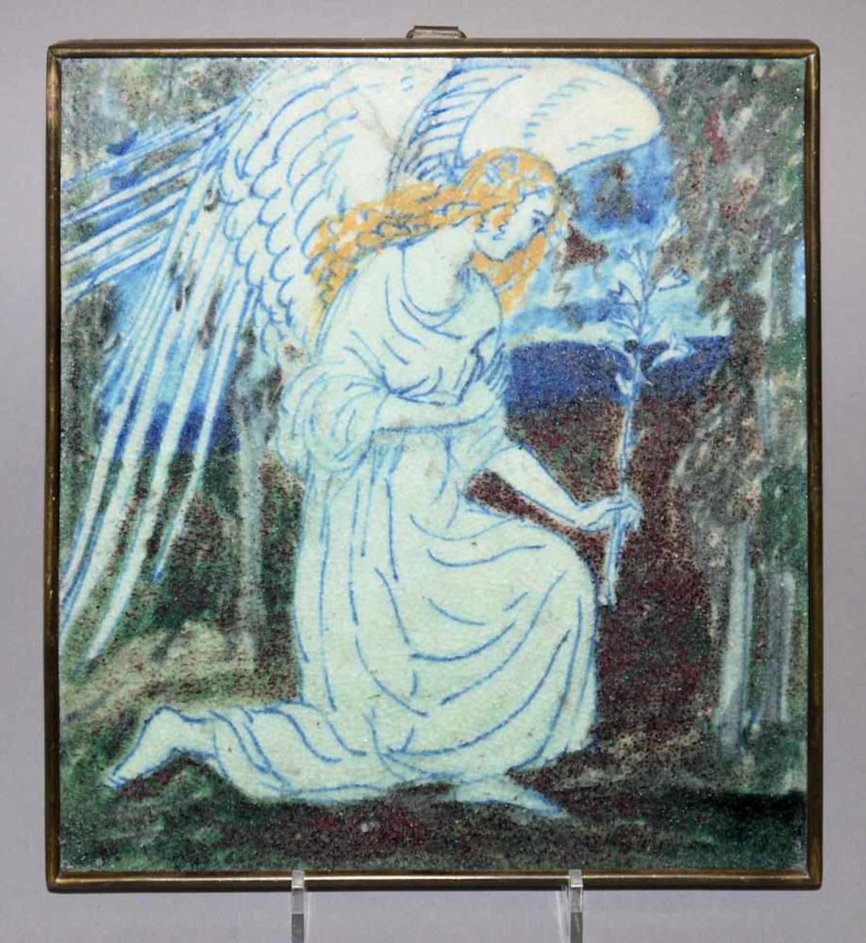 Max Läuger, Keramikbild/Wandfliese mir Engel von 1923, signiert, gerahmt Max Läuger, 1864 - 1952,