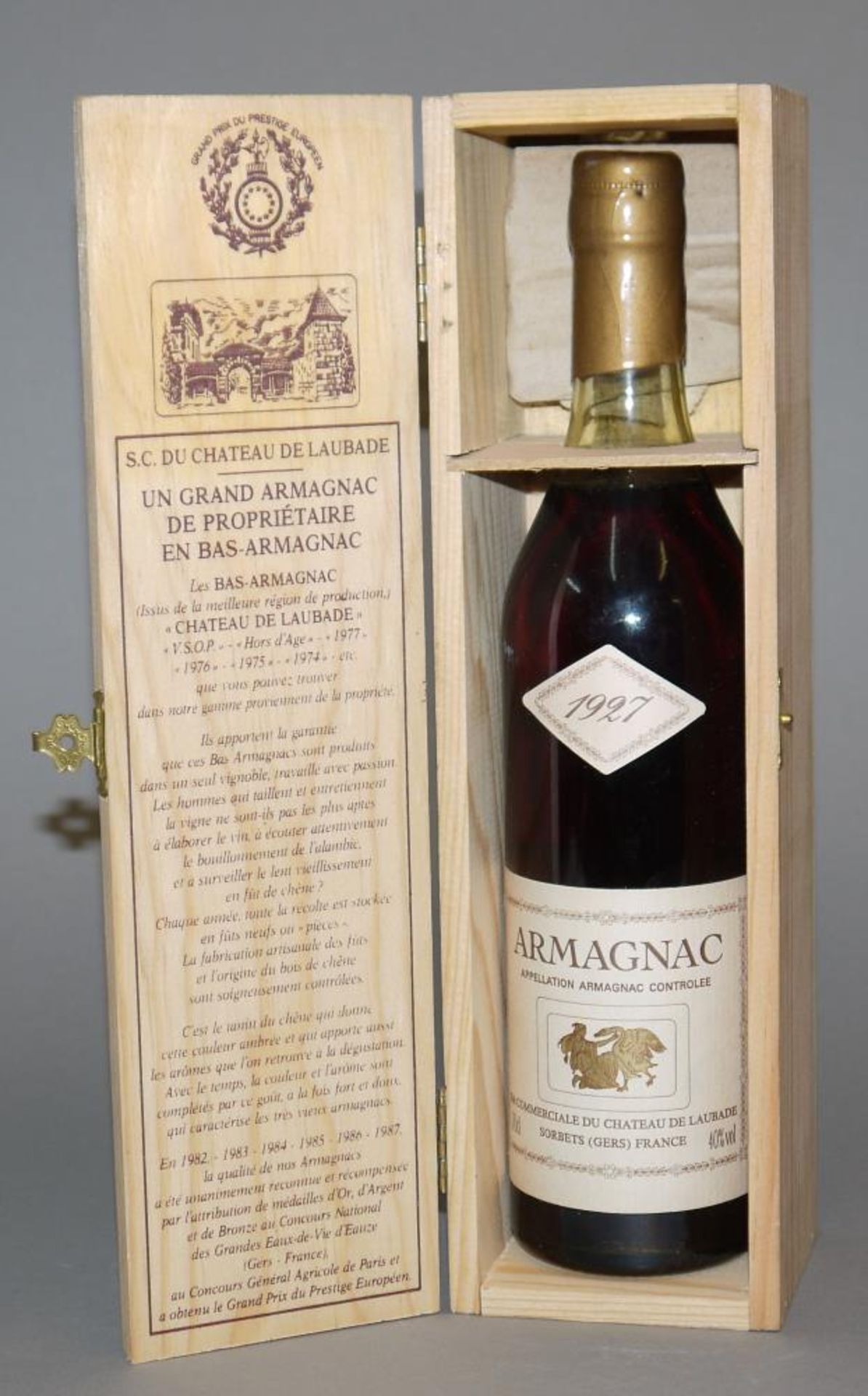 Armagnac Chateau de Laubade von 1927 Armagnac appelation armagnac controlee Sté commerciale du