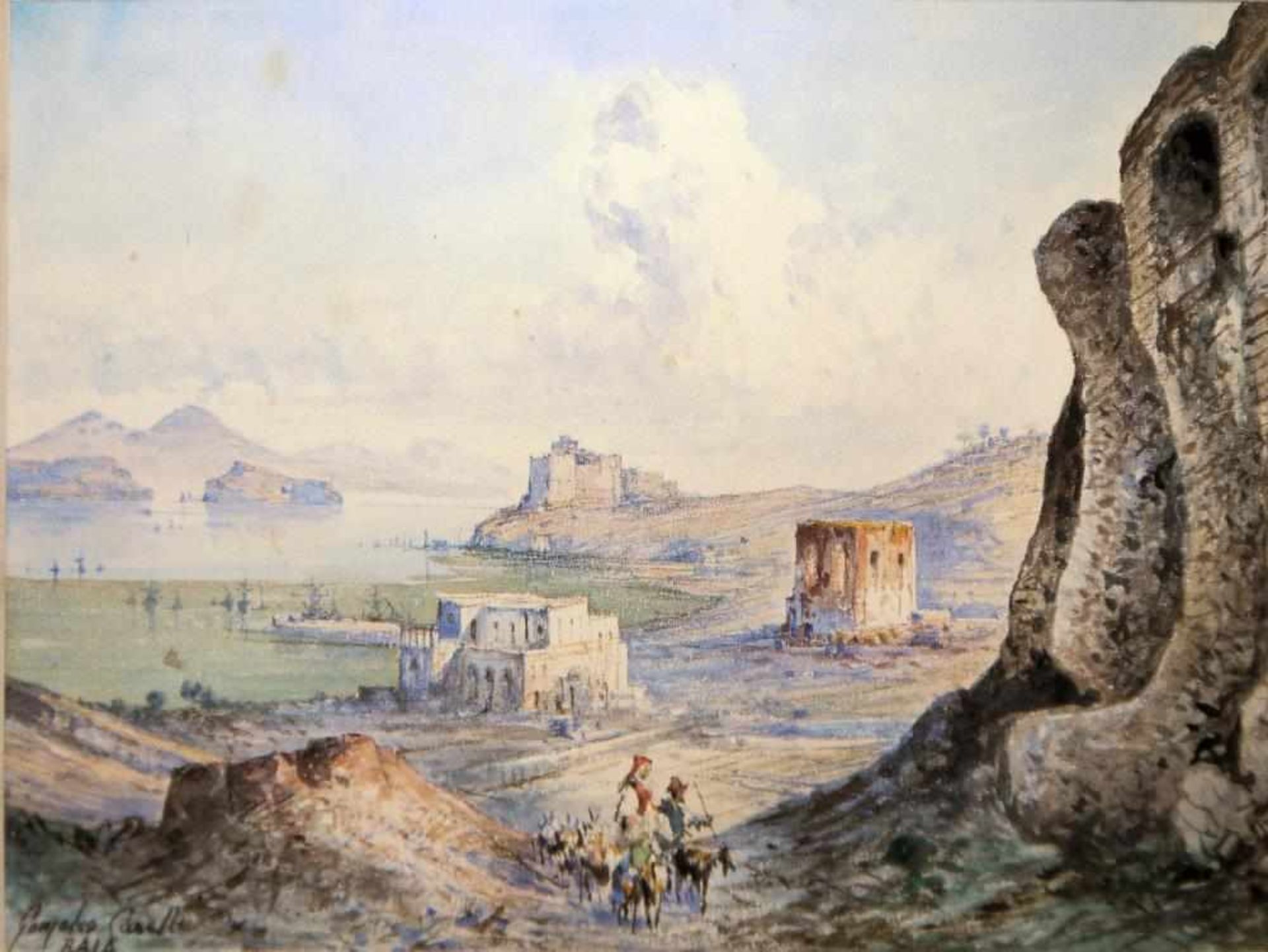 Consalvo Carelli, Baia im Golf von Neapel, Aquarell/Tusche, gerahmt Consalvo Carelli, 1818 – - Bild 2 aus 3