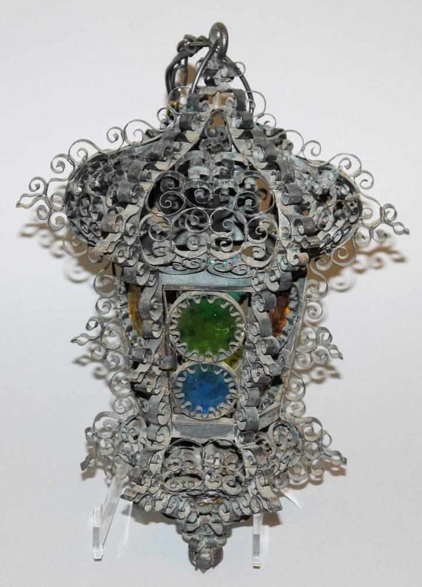 Dekorative Ampellampe im venezianischen Stil Hängelampe aus fein zu Voluten gedrehtem Eisendraht,