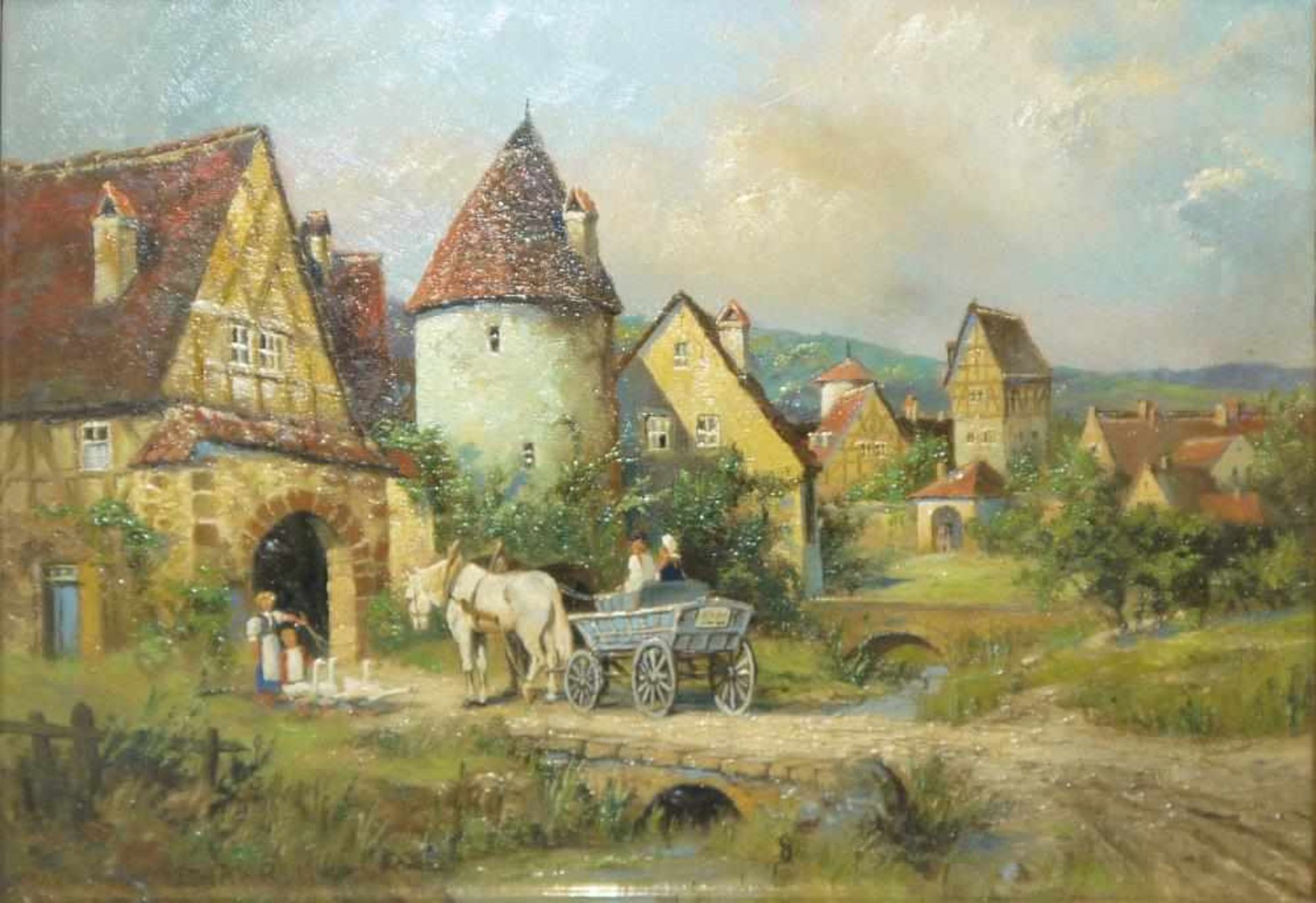 Erich Bahr, „Aus Franken“, Ölgemälde um 1900 gerahmt Erich Bahr, München, 19./20. Jh., Am Stadttor - Image 2 of 3