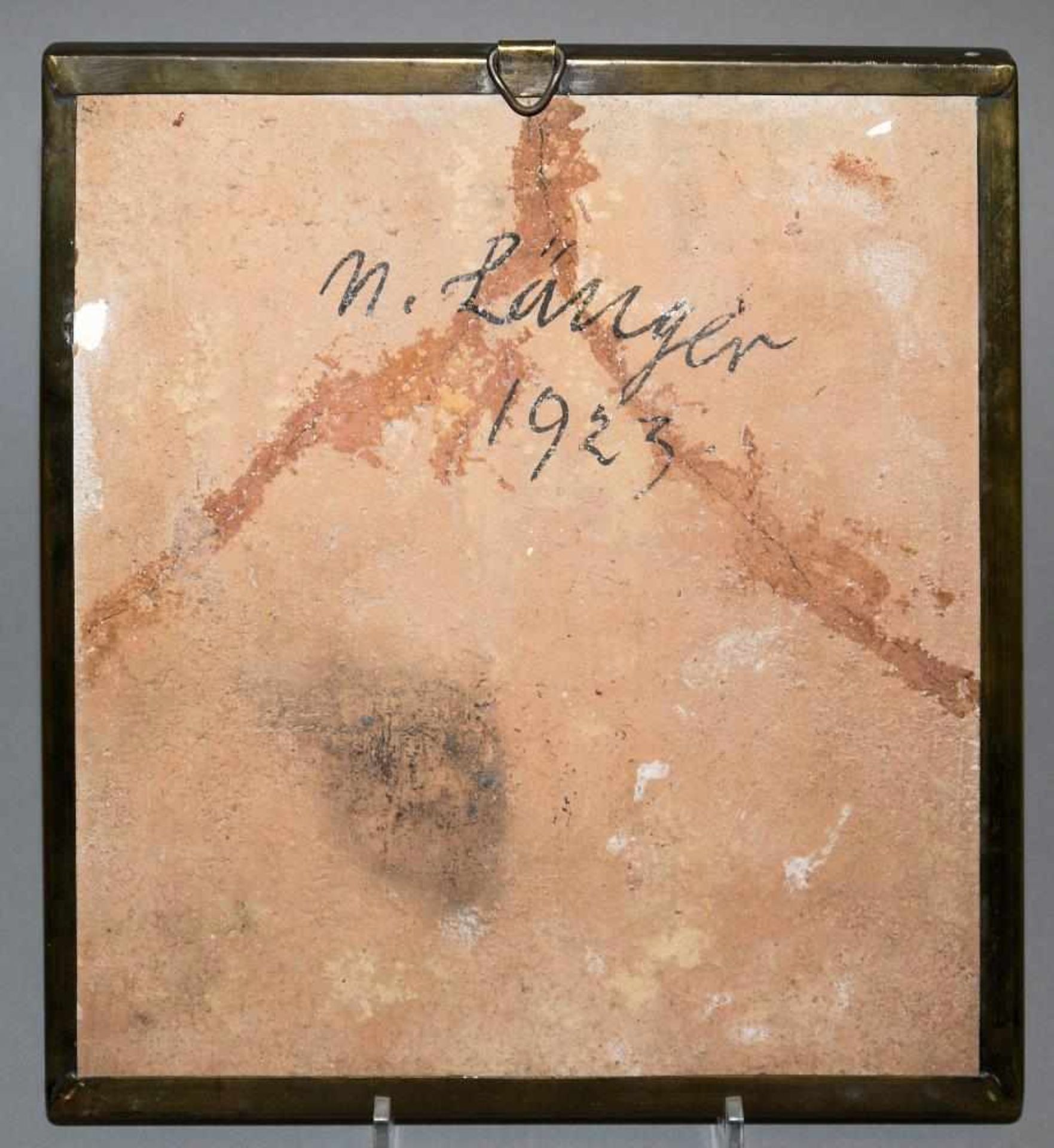 Max Läuger, Keramikbild/Wandfliese mir Engel von 1923, signiert, gerahmt Max Läuger, 1864 - 1952, - Image 2 of 2