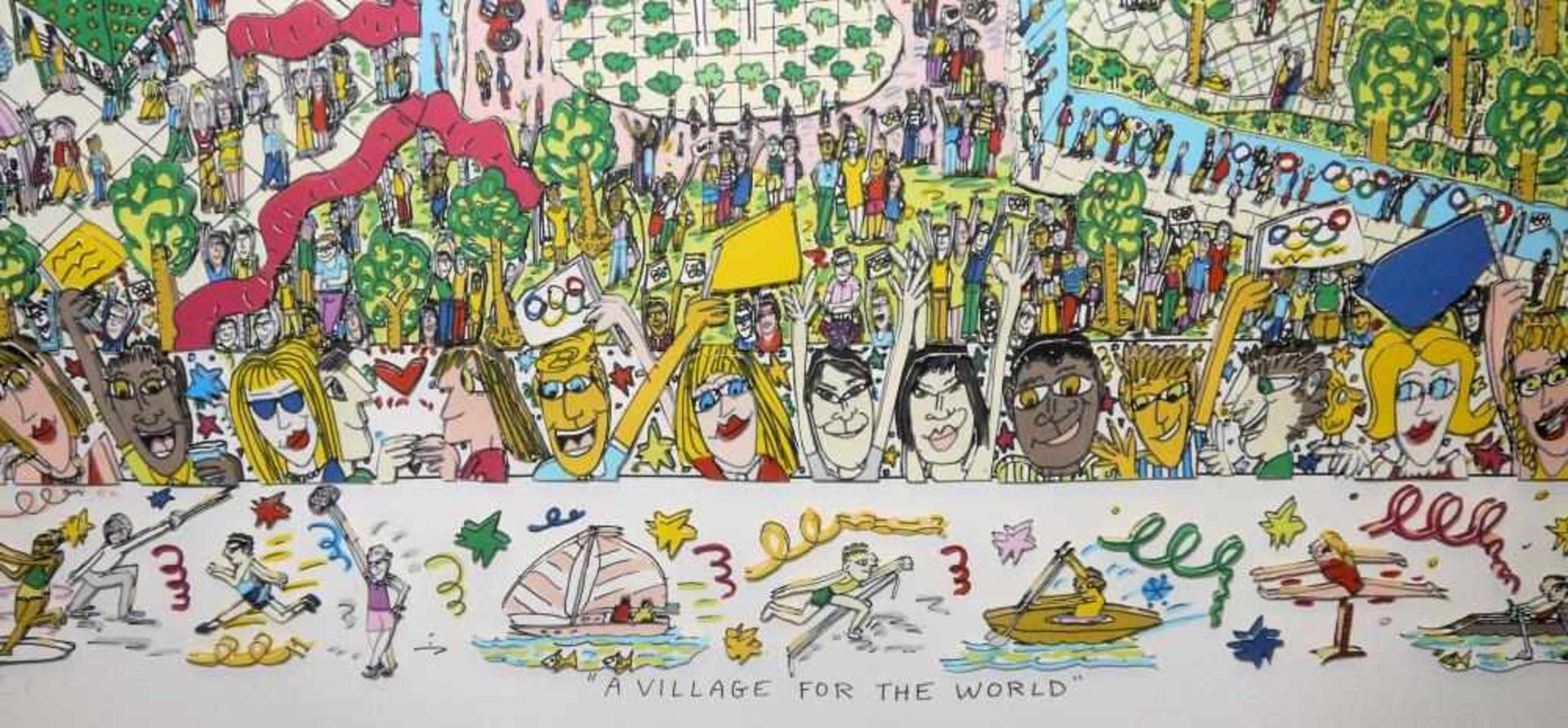 James Rizzi, “A village for the world”, große 3 – D Farblithographie von 1996, sign., Galerierahmung - Image 3 of 3