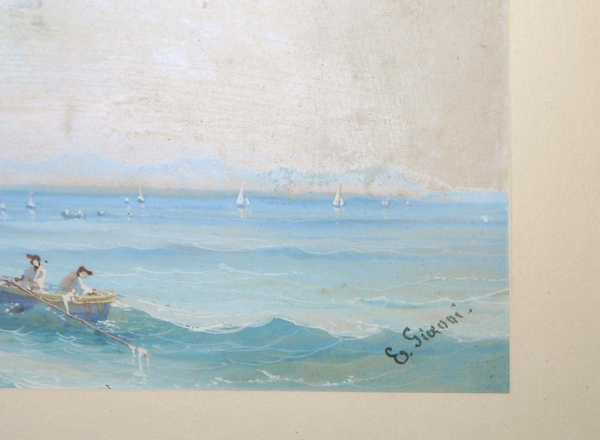 Ettore Gianni, Fischer in Napoli am Castello dell Ovo, Gouache um 1900, gerahmt Ettore Gianni, 19./ - Image 2 of 3