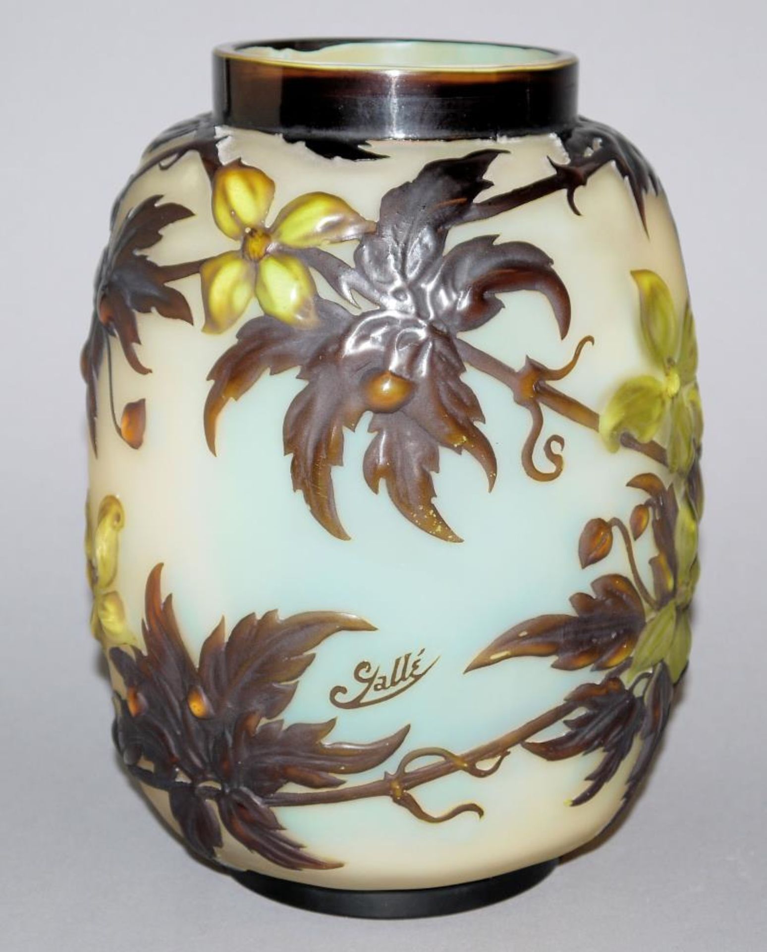 Emile Gallé, große Cameo-Vase „Clematis Soufflé“, Nancy um 1910 Modelgeblasene Vase aus farblosem - Image 3 of 3