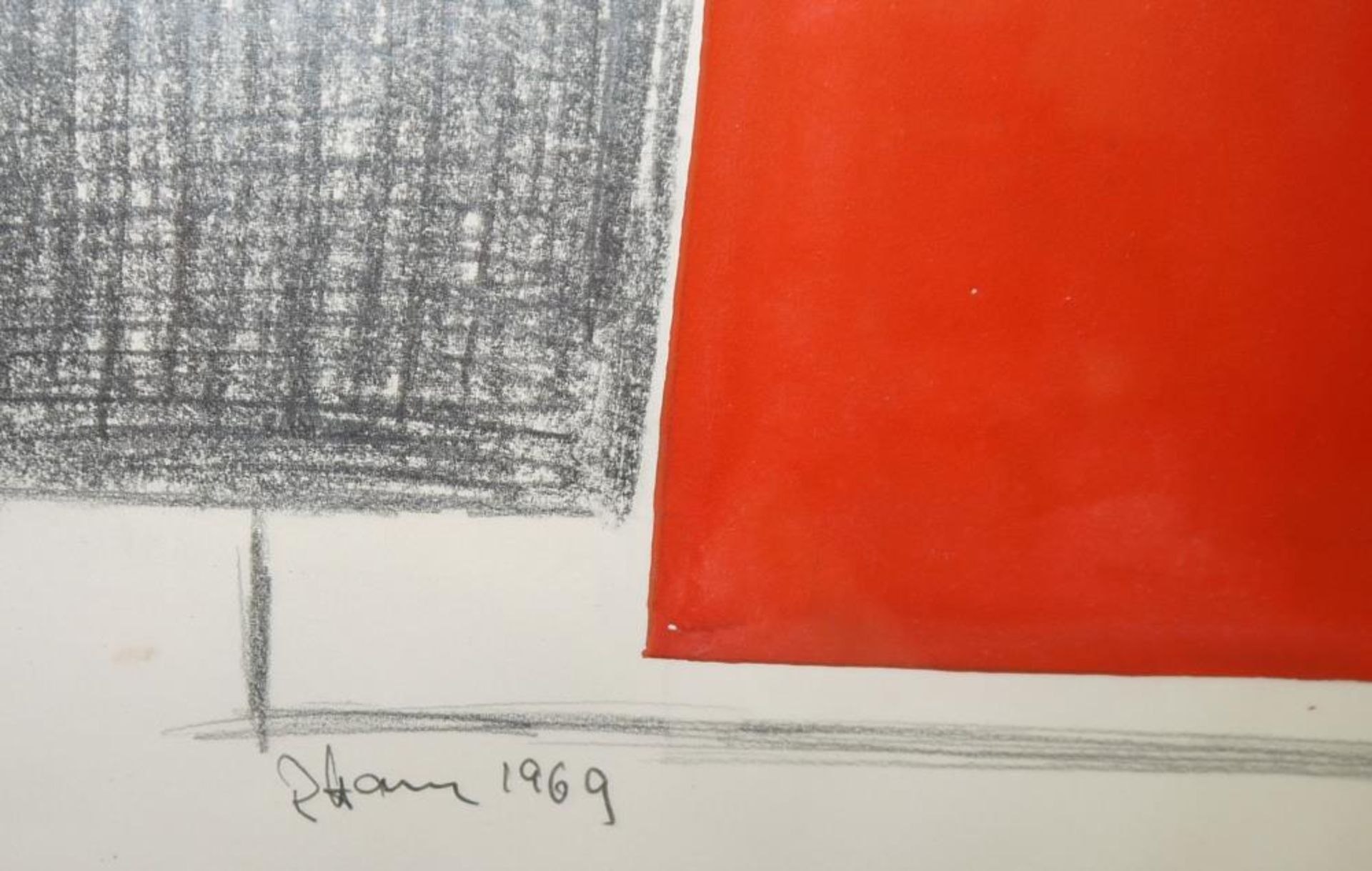 Rolf Hans, Rotes Quadrat zwischen grauen Rechtecken, Mischtechnik von 1969, gerahmt Rolf Hans, - Bild 2 aus 2