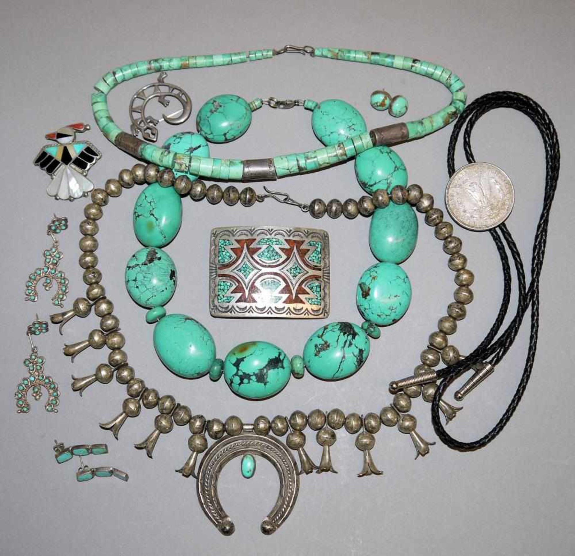 Sammlung-Silber- u. Türkisschmuck der Navajo-Indianer u.a., USA, ab 1960er Jahre Kette mit