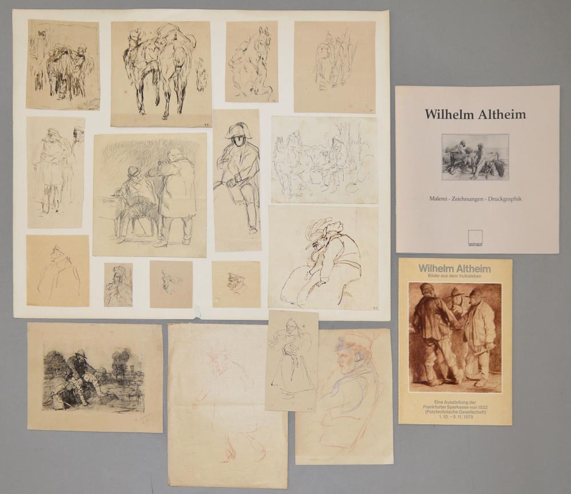 Wilhelm Altheim, kleiner Sammlungsnachlass von 17 Zeichnungen und 2 Kataloge, o. Rahmen Wilhelm