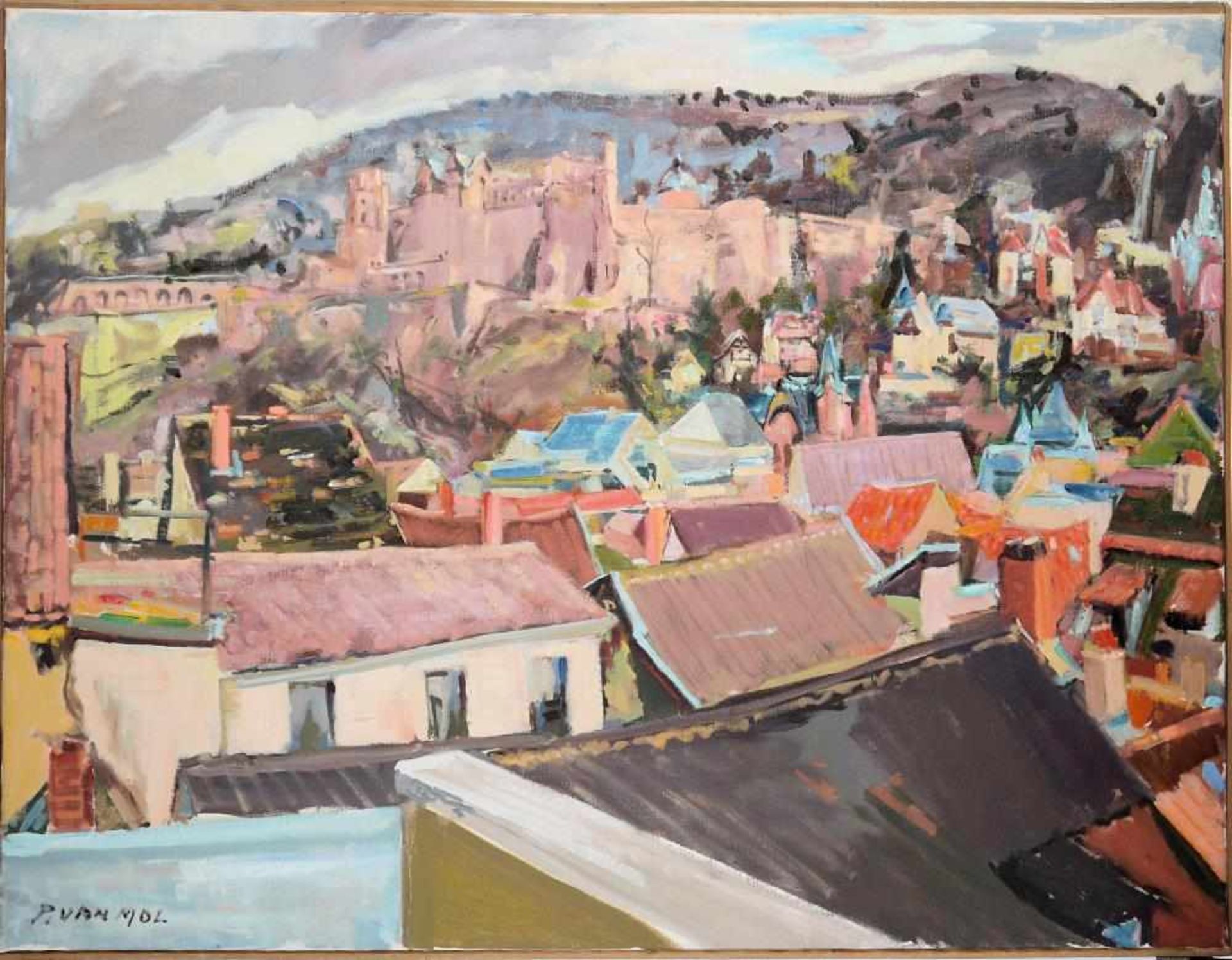 Pieter Van Mol, Blick auf das Heidelberger Schloss, Ölgemälde Pieter Van Mol, 1906 in Malderen,