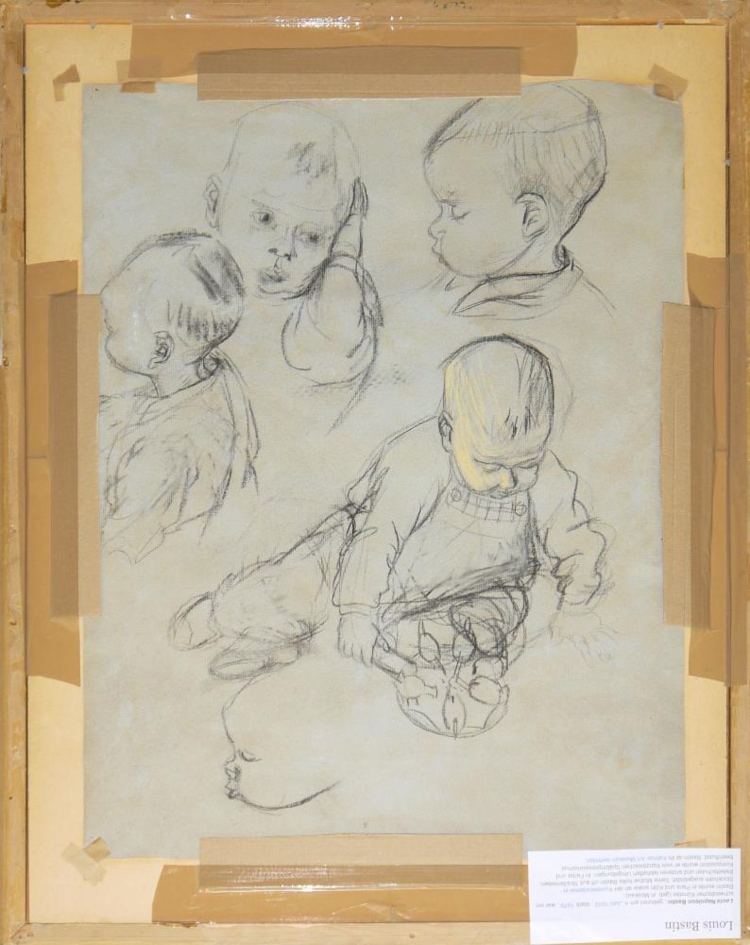 Louis Bastin, Knabe im Laufstall, Pastell von 1944 Louis Bastin, 1912 – 1979, schwedischer Künstler, - Image 3 of 3