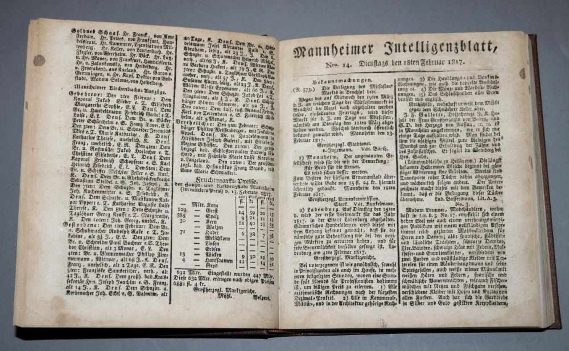 Mannheimer Intelligenzblatt, 1817 Mannheimer Intelligenzblatt, fast vollständiger Jahrgang 1817, Nr.