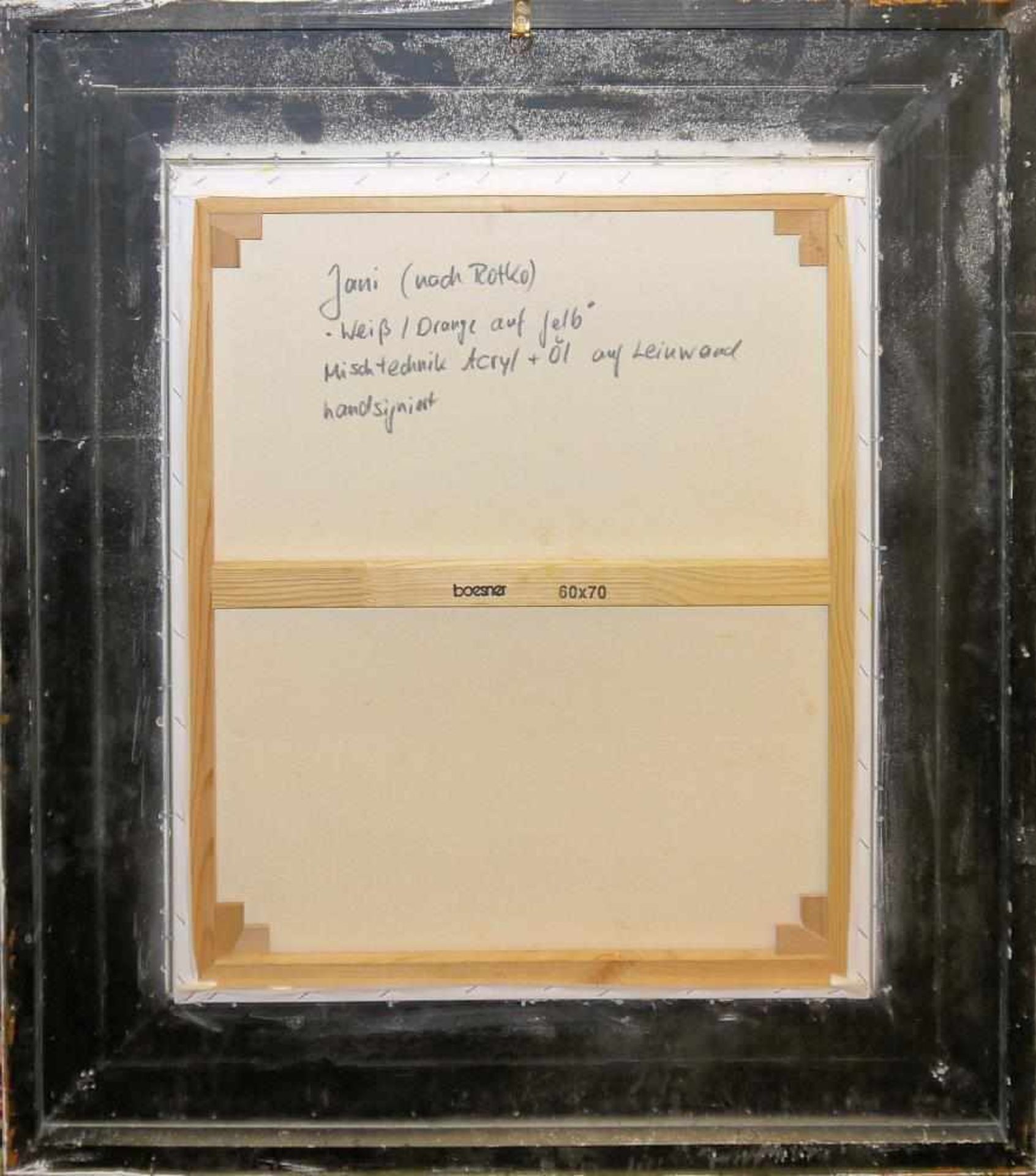 Jani, „Weiß / Orange auf Gelb“, große Mischtechnik à la Mark Rothko, Unikatrahmen Jani (=Inge - Bild 3 aus 3