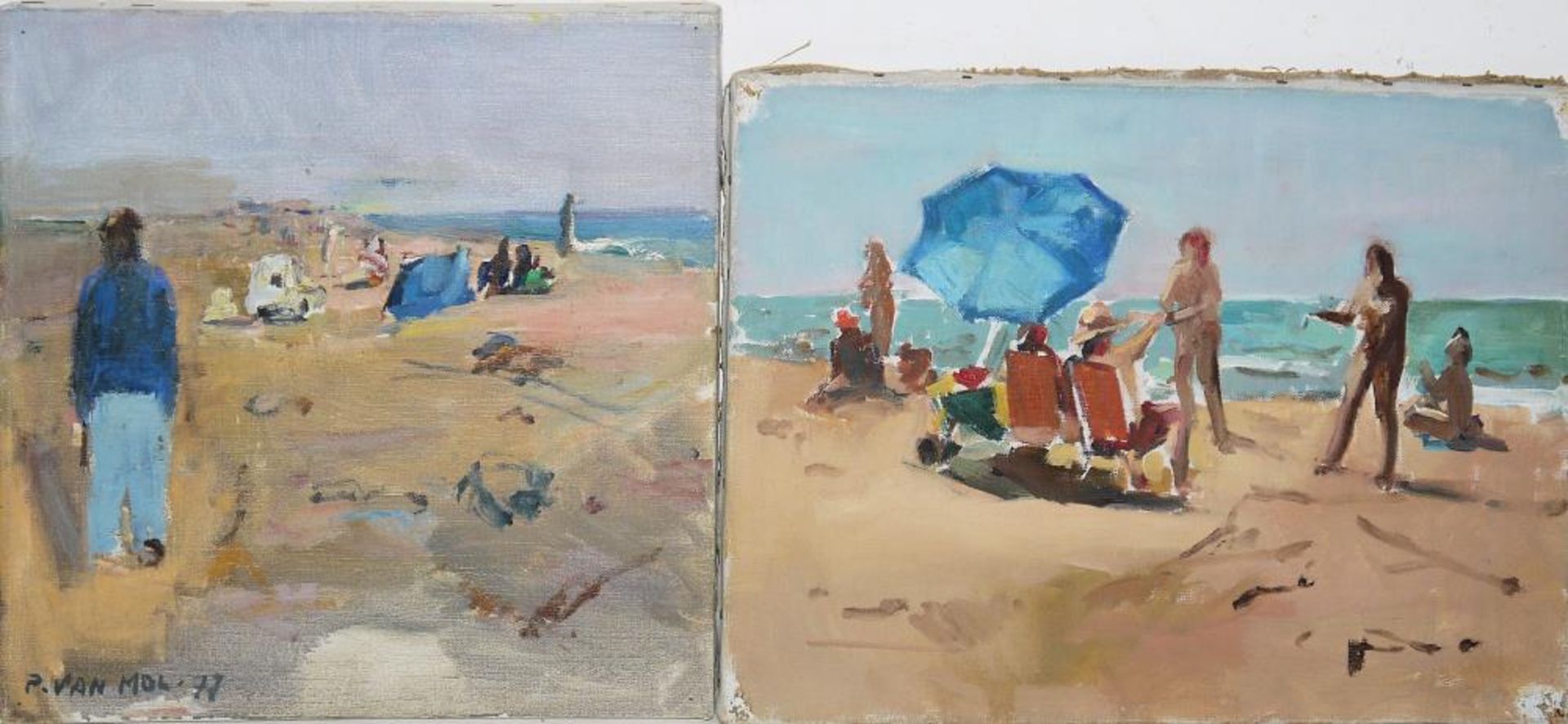 Pieter Van Mol, „Strand en Baders“ u. „Strand“, Ölgemälde, o. Rahmen, 1977 u. 1978 Pieter Van Mol,