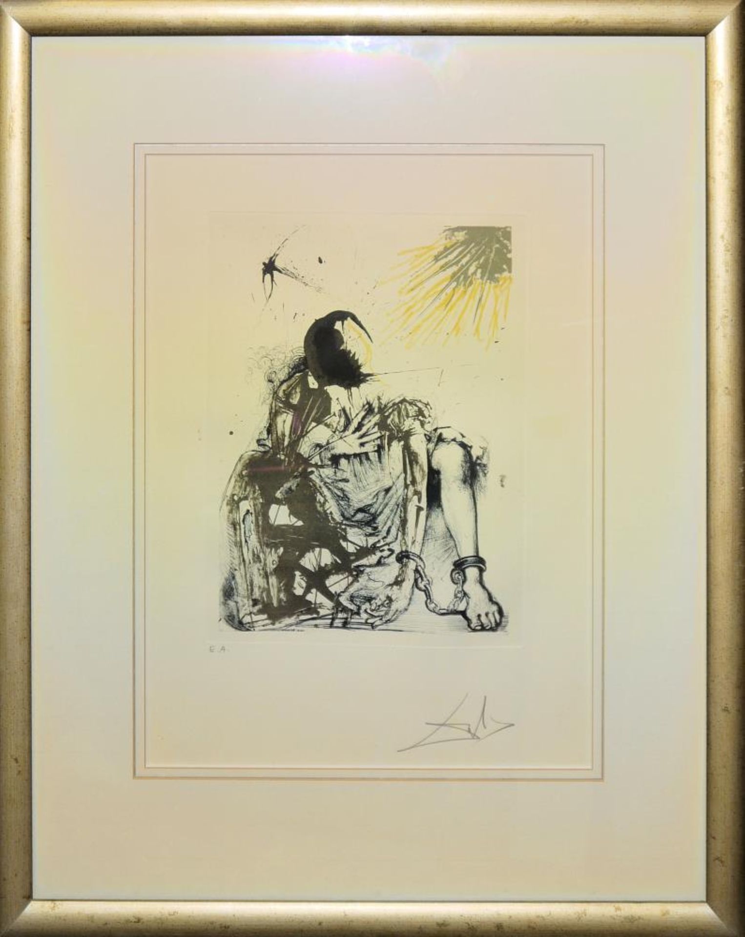 Salvador Dali, „Sigismond enchainé”, signierte Farbradierung von 1971, Atelierrahmen Salvador