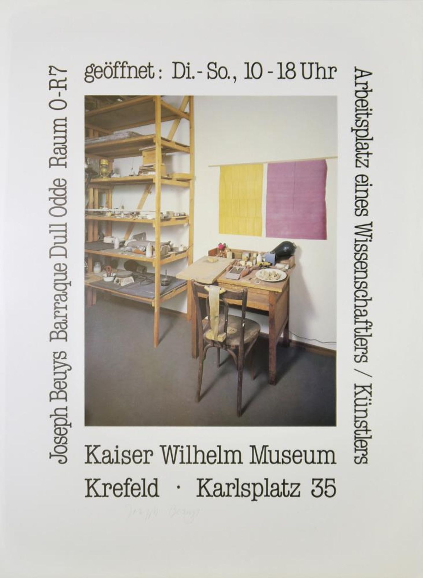 Joseph Beuys, Arbeitsplatz eines Wissenschaftlers/Künstlers, signierte Farboffsetlithographie von