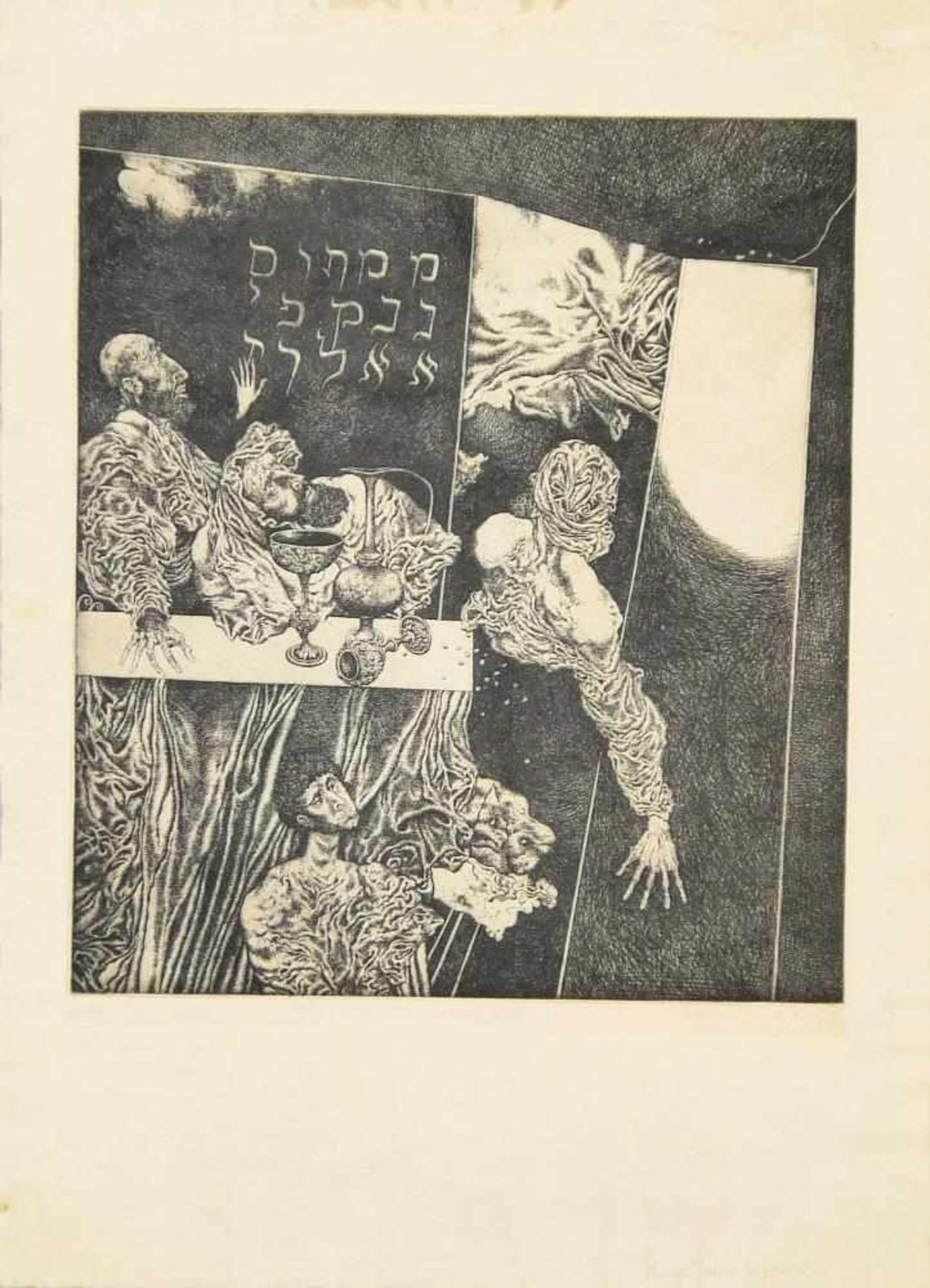 Albin Brunovsky, „Mene mene tekel ufarsin“, signierte Radierung von 1966 Albín Brunovský, 1935 Zohor