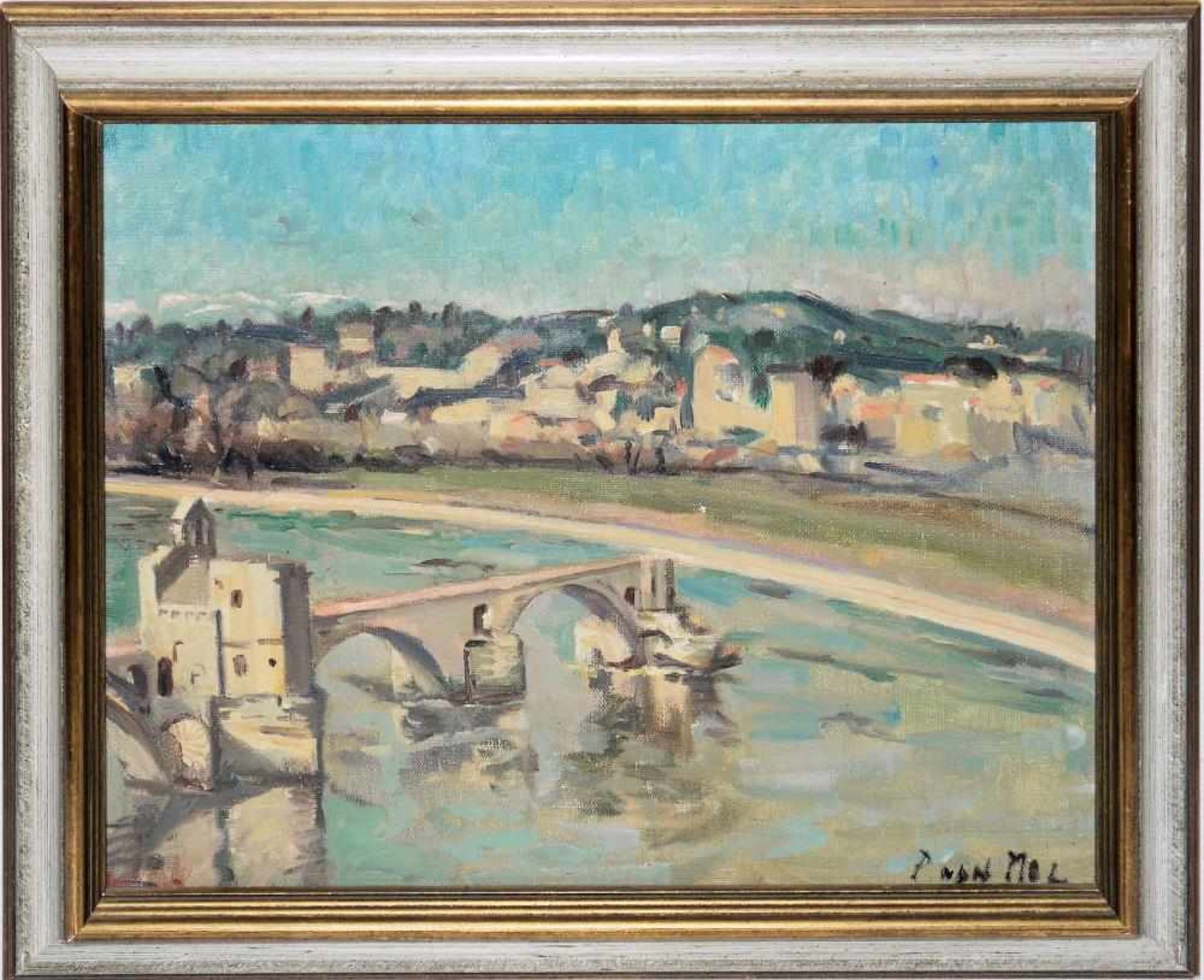 Pieter Van Mol, „Sur le Pont d’Avignon“, Mühle von Daudet, Kirchturm, „Moulin d’Alphonse Daudet“