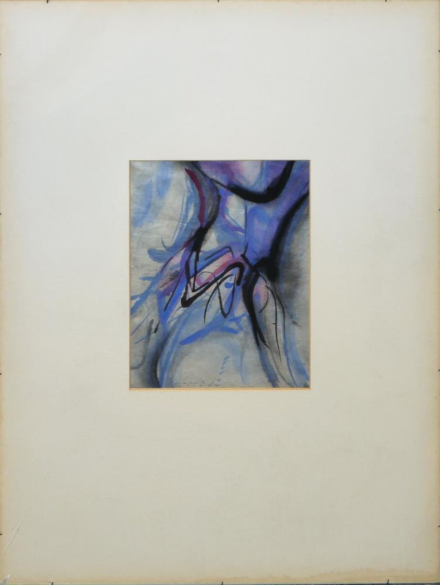 Unleserlich signierender französischer Tachist, dynamische Komposition, Aquarell von 1967, im