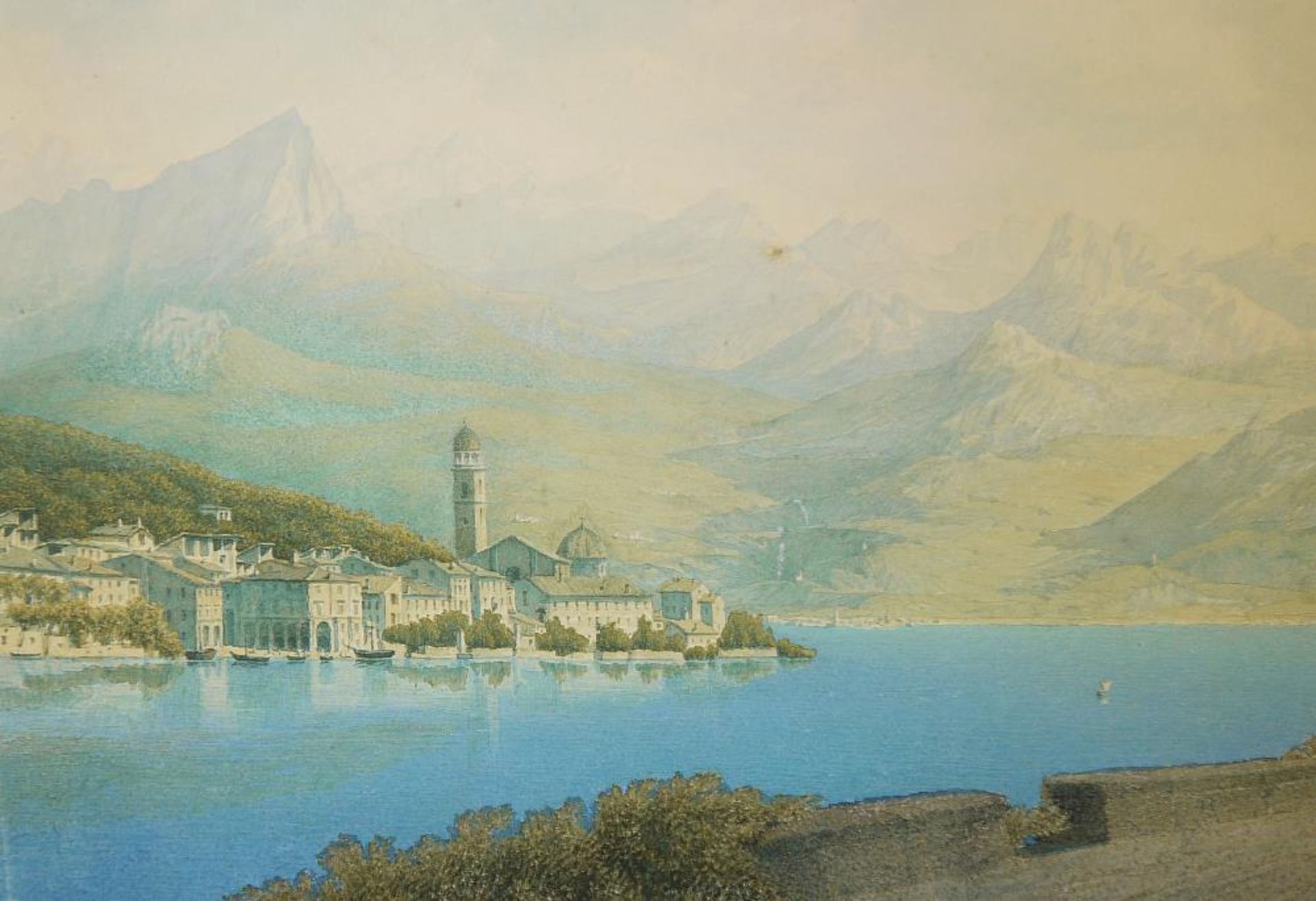 Meister-Aquarellist GL, Italienisches Dorf am Comer See, Aquarell von 1872, o. Rahmen Monogrammist - Image 3 of 3