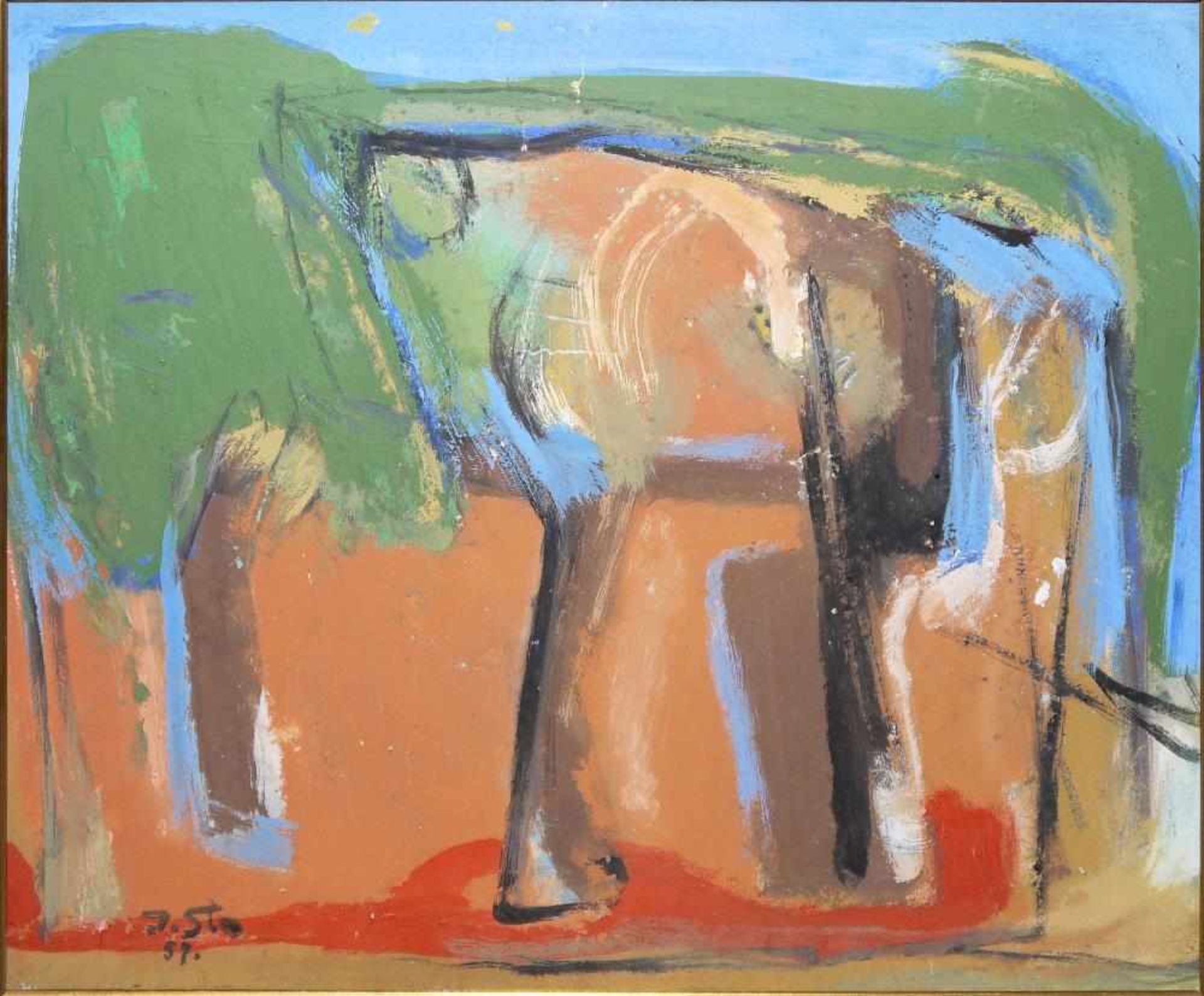 Josef Steiner, Abstrakte Landschaft, Ölgemälde, 1957, im Atelierrahmen Josef Steiner, 1899 – 1977, - Image 2 of 5