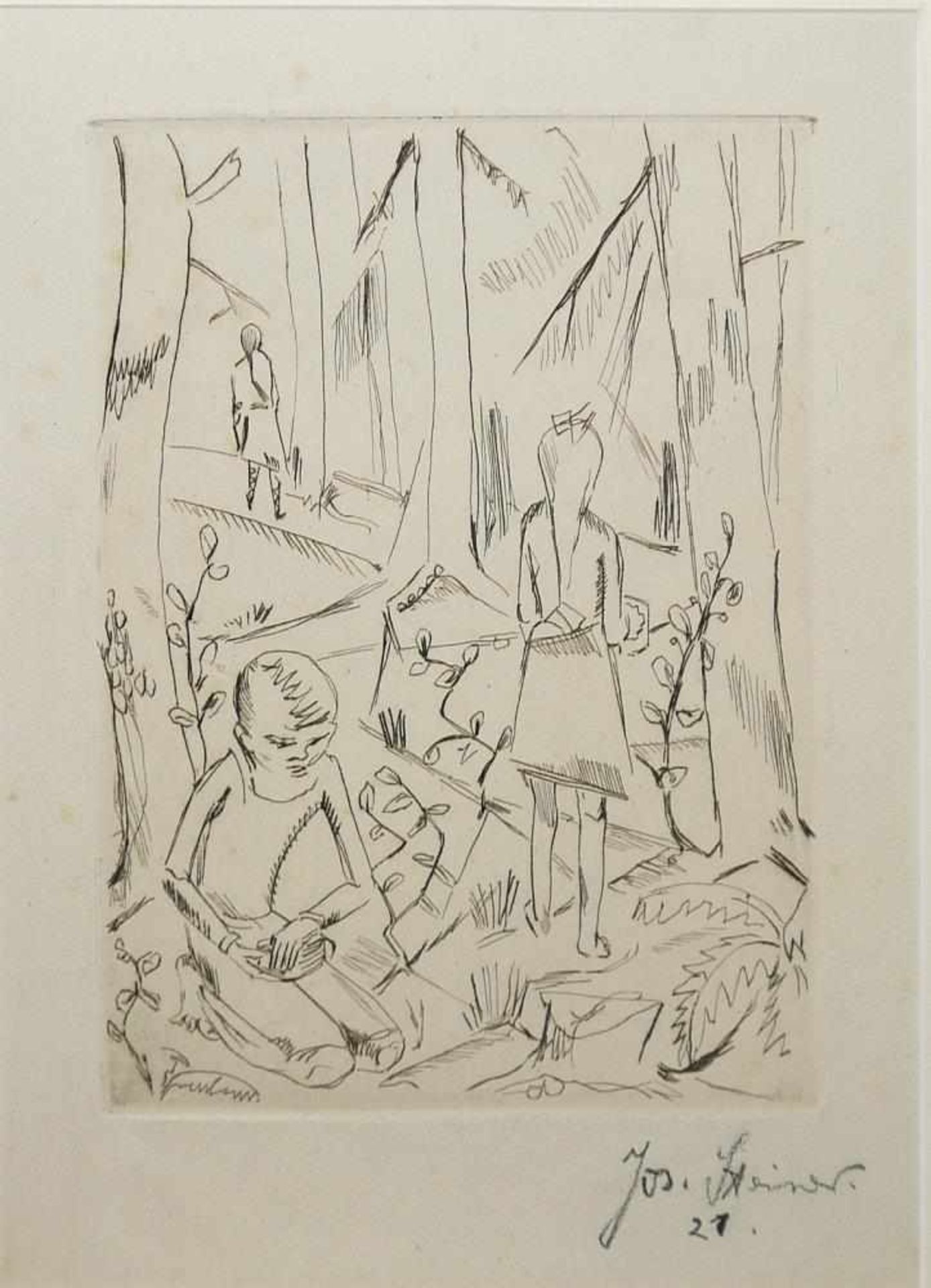 Josef Steiner, Kinder im Wald, Radierung von 1921, im Atelierrahmen Josef Steiner, 1899 – 1977, - Bild 2 aus 4