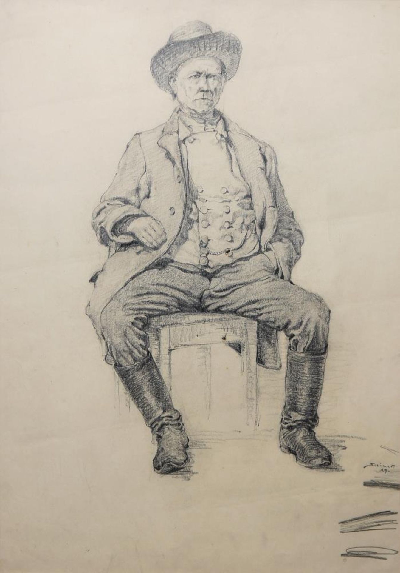 Josef Steiner, Portrait eines sitzenden Mannes u. Portrait eines Mannes mit Hut, Kohle- u. - Image 2 of 7