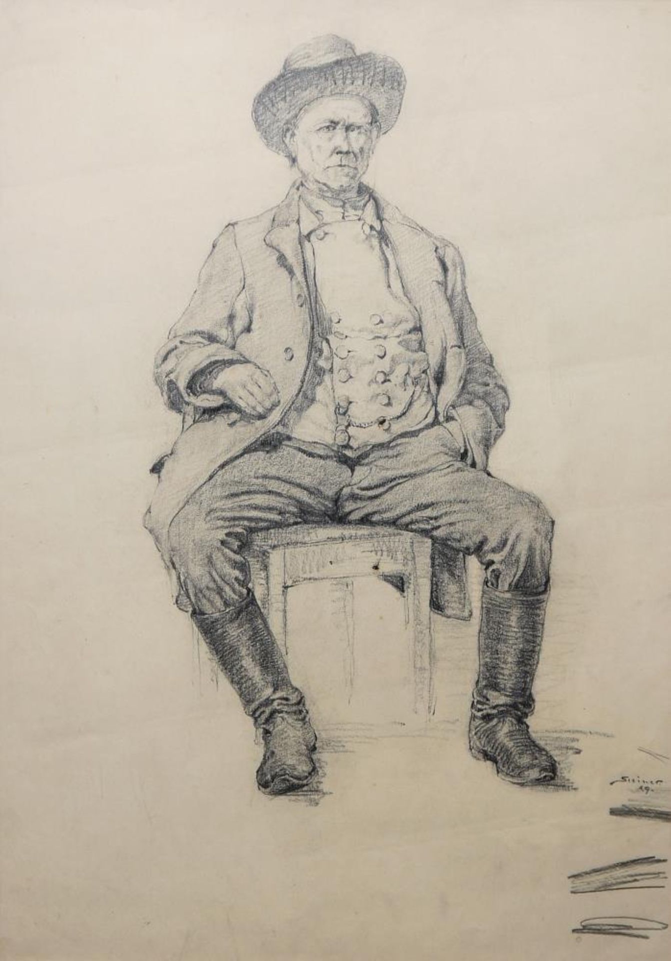 Josef Steiner, Portrait eines sitzenden Mannes u. Portrait eines Mannes mit Hut, Kohle- u. - Bild 2 aus 7