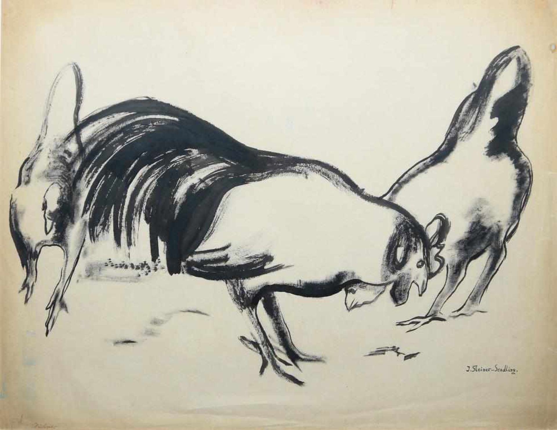 Josef Steiner, „Hühner“, Tuschezeichnung, im Stuckrahmen, um 1928 Josef Steiner, 1899 – 1977, - Bild 2 aus 5