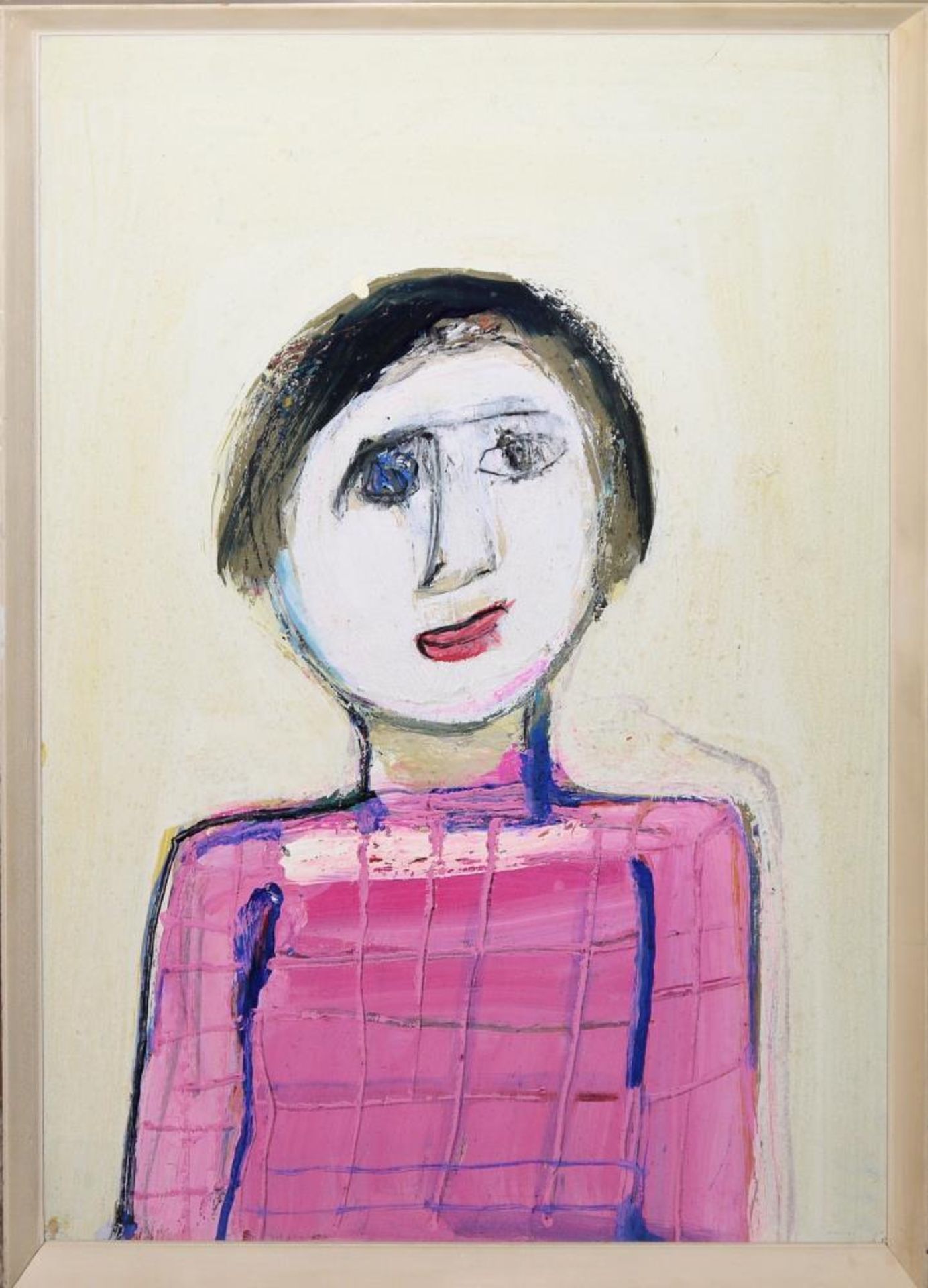Josef Steiner, „Expressives Bildnis eines Mädchens mit rosa Pullover“, Ölgemälde, gerahmt Josef - Image 2 of 3