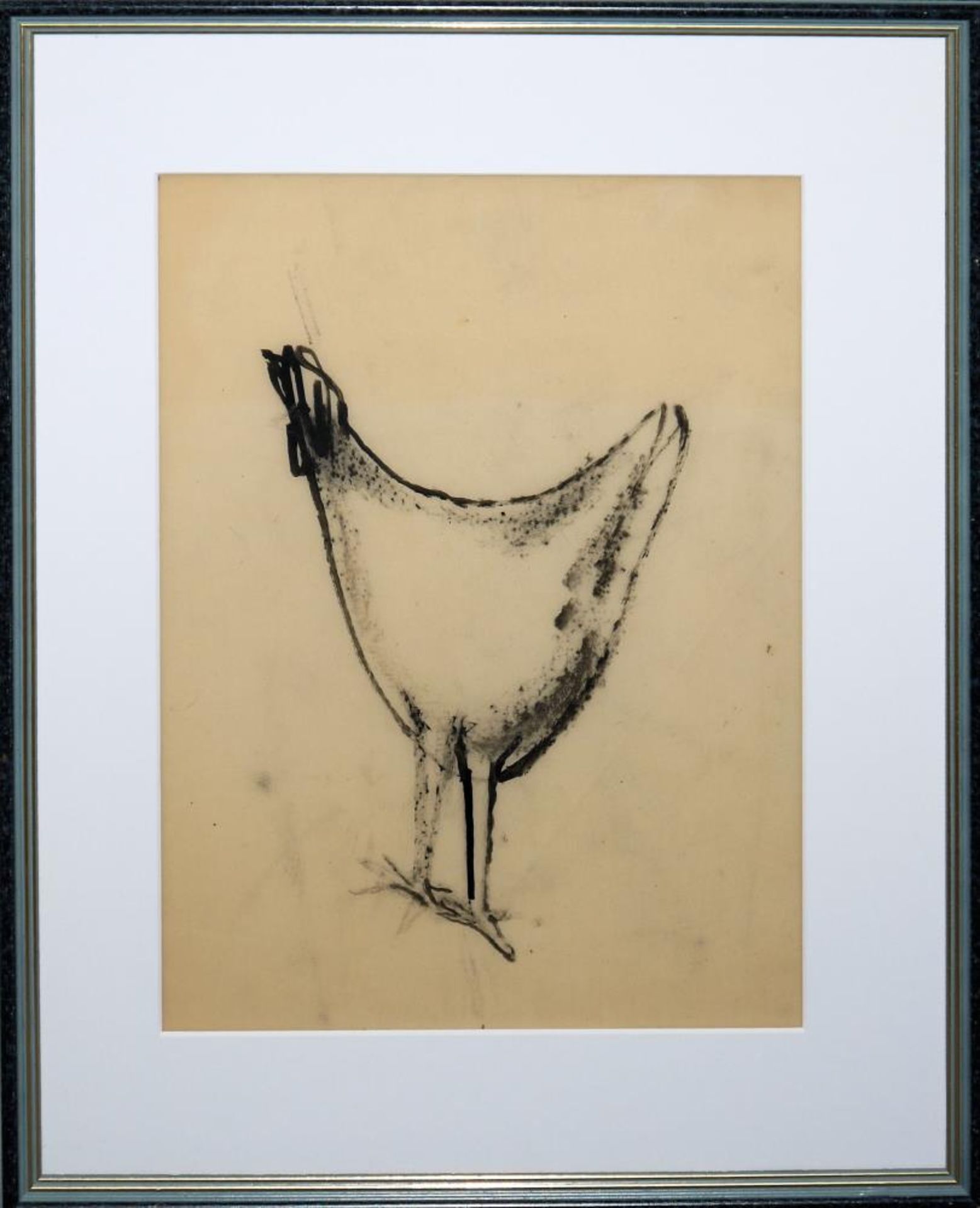 Josef Steiner, Gegenstücke zweier Hühner, 2 Tuschezeichnungen, im Atelierrahmen, um 1930 Josef - Bild 3 aus 4