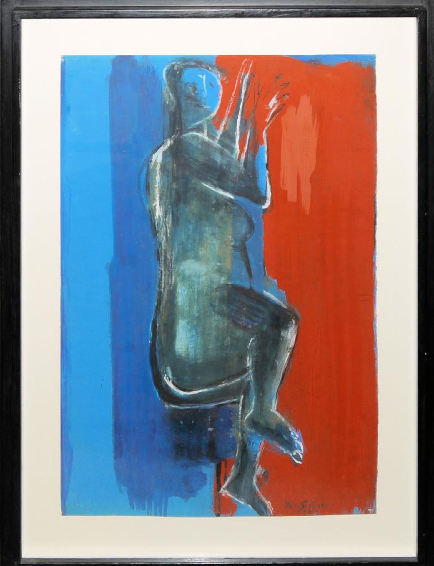 Josef Steiner, Liegender Frauenakt auf Rot vor Blau, Ölgemälde, 1967?, gerahmt Josef Steiner, 1899 –