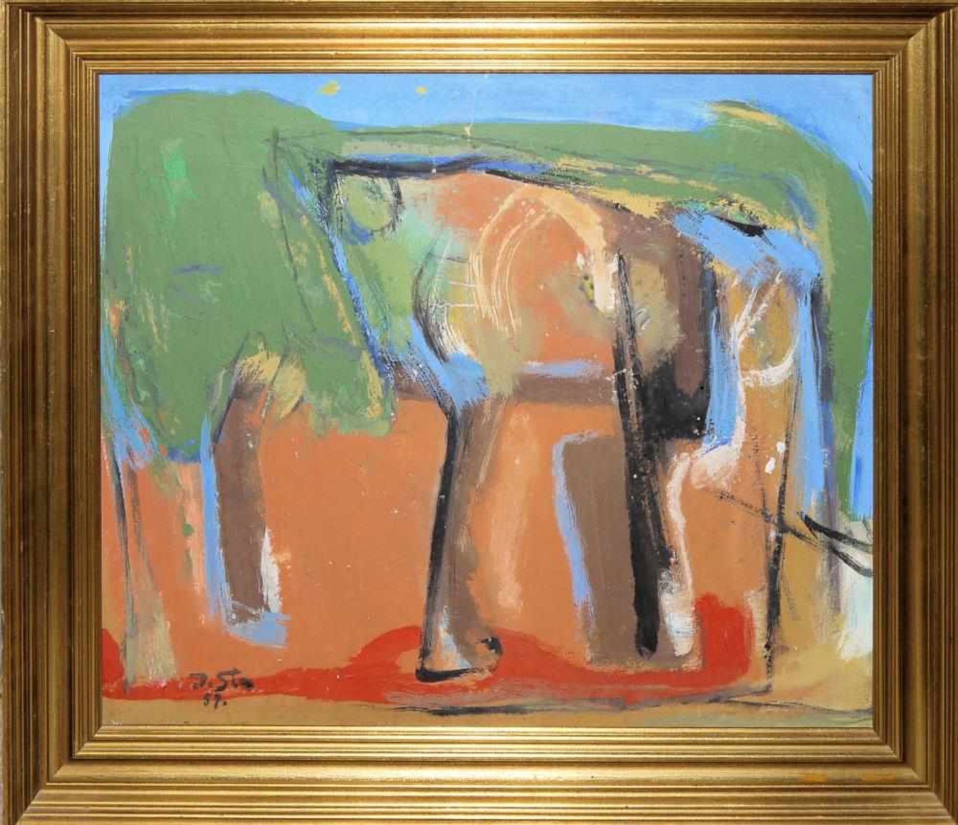 Josef Steiner, Abstrakte Landschaft, Ölgemälde, 1957, im Atelierrahmen Josef Steiner, 1899 – 1977,