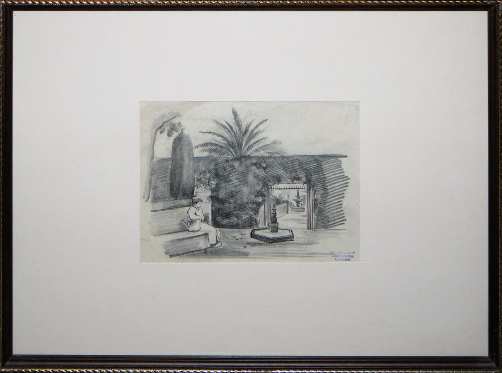 Josef Steiner, Palmen am Wasser, Kohlezeichnung, im Atlierrahmen Josef Steiner, 1899 - 1977, - Image 3 of 4