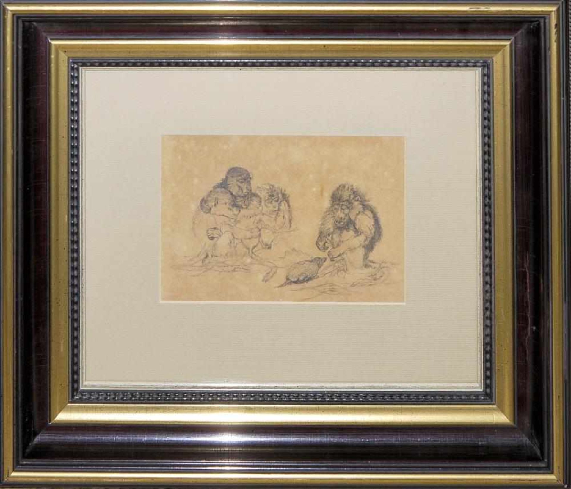 Josef Steiner, Affen, frühe Bleistiftzeichnung, im Atelierrahmen Josef Steiner, 1899 - 1977, Paviane