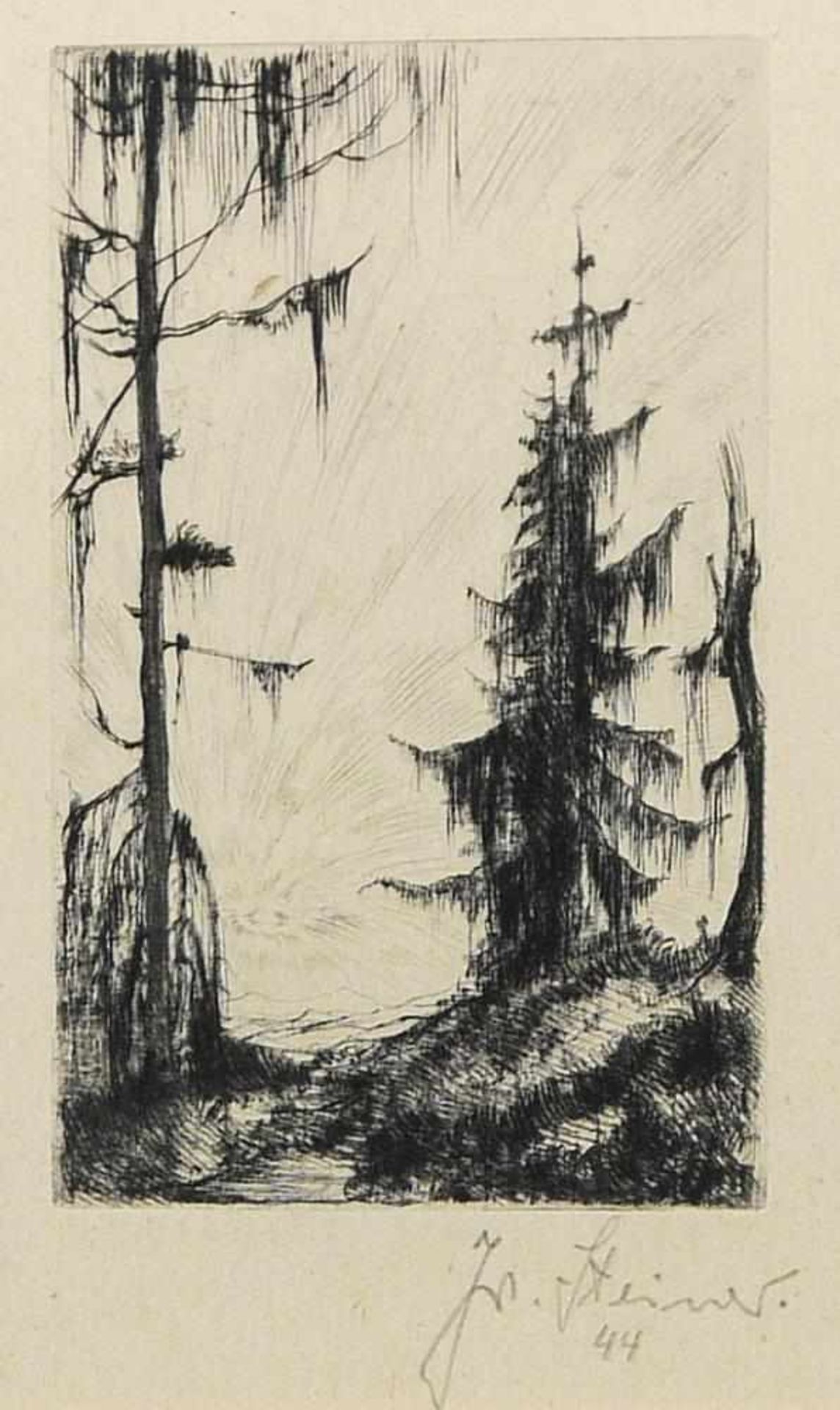 Josef Steiner, Landschaften mit Bäumen, 5 Radierungen, gerahmt Josef Steiner, 1899 – 1977, „ - Bild 6 aus 9